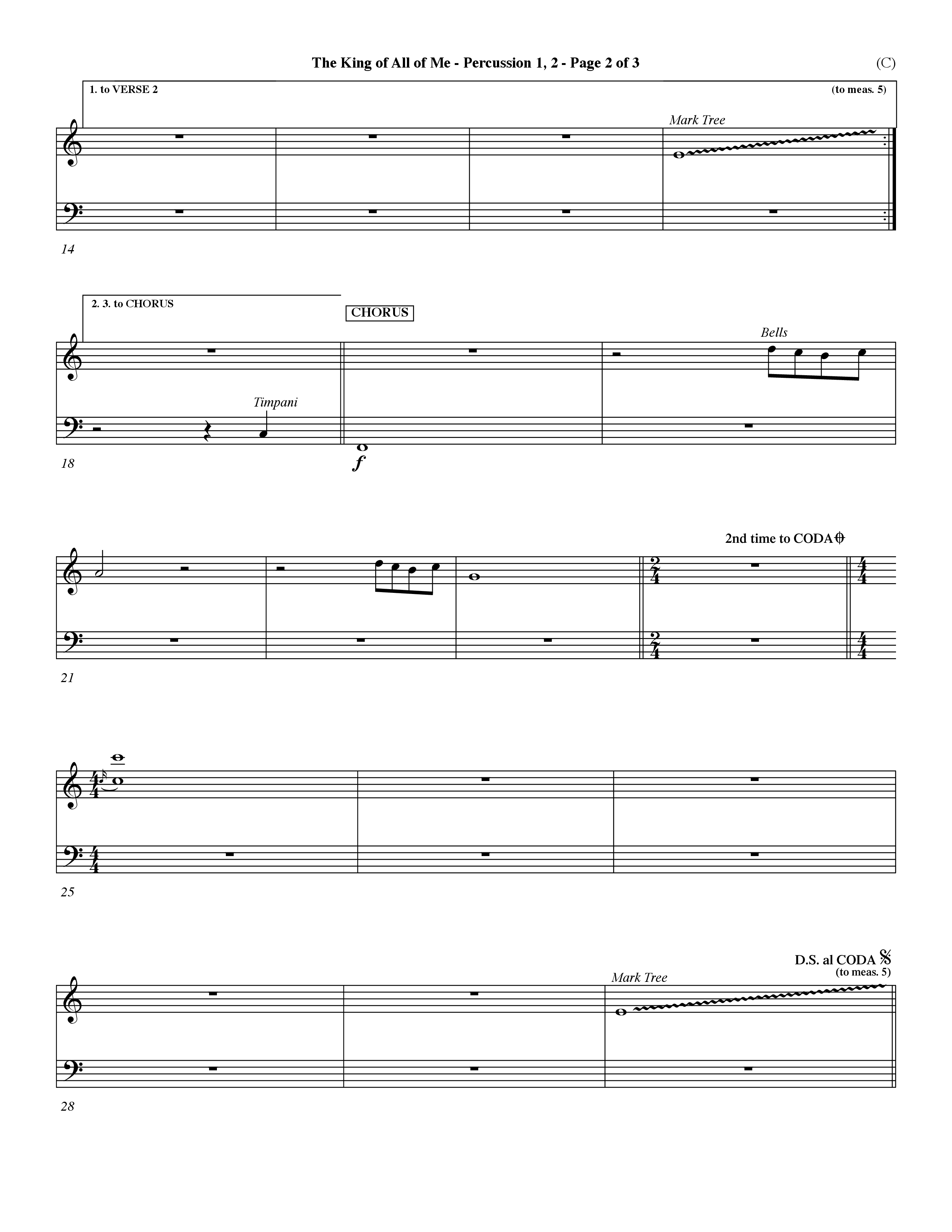 The King Of All Of Me (Choral Anthem SATB) Percussion 1/2 (Word Music Choral / Orch. Dave Williamson)