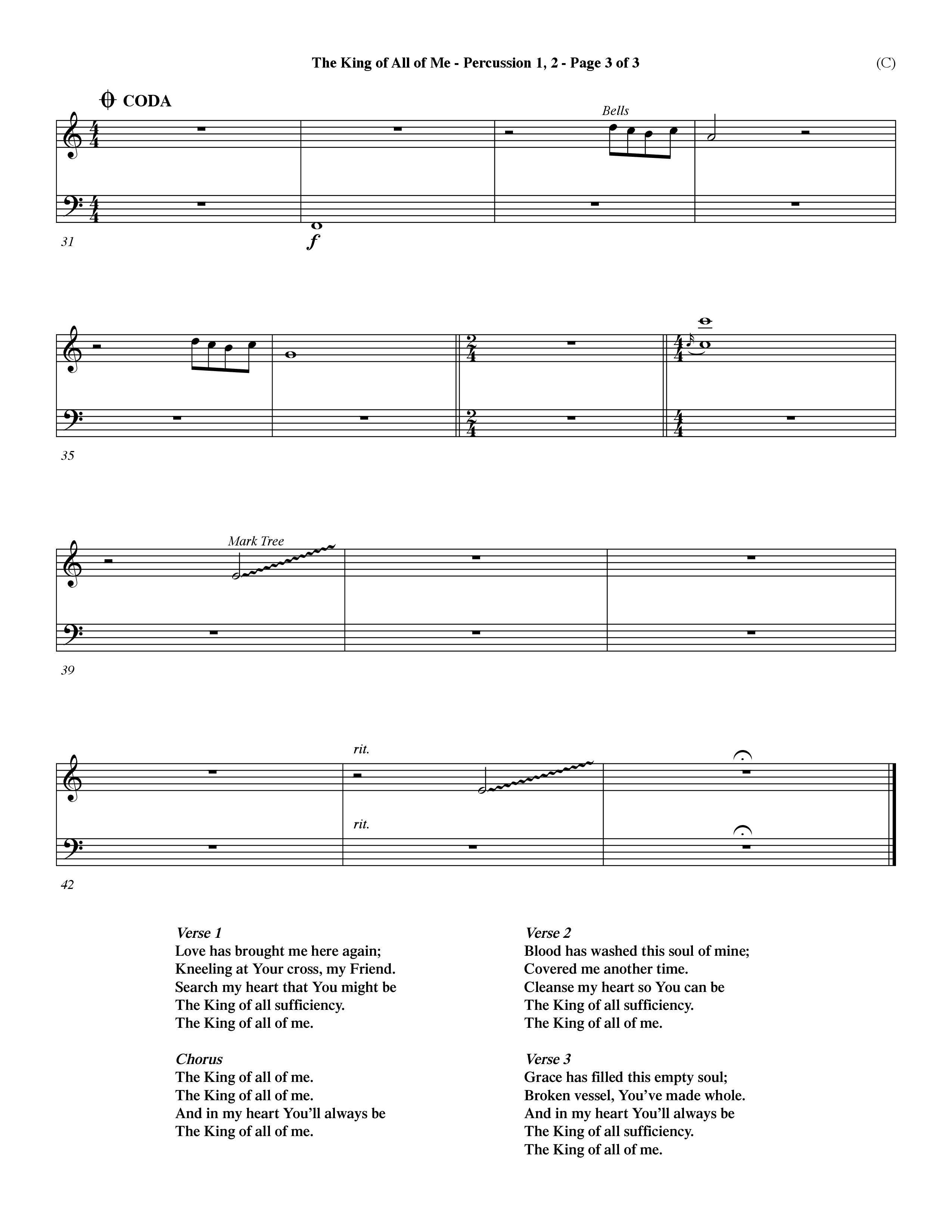 The King Of All Of Me (Choral Anthem SATB) Percussion 1/2 (Word Music Choral / Orch. Dave Williamson)
