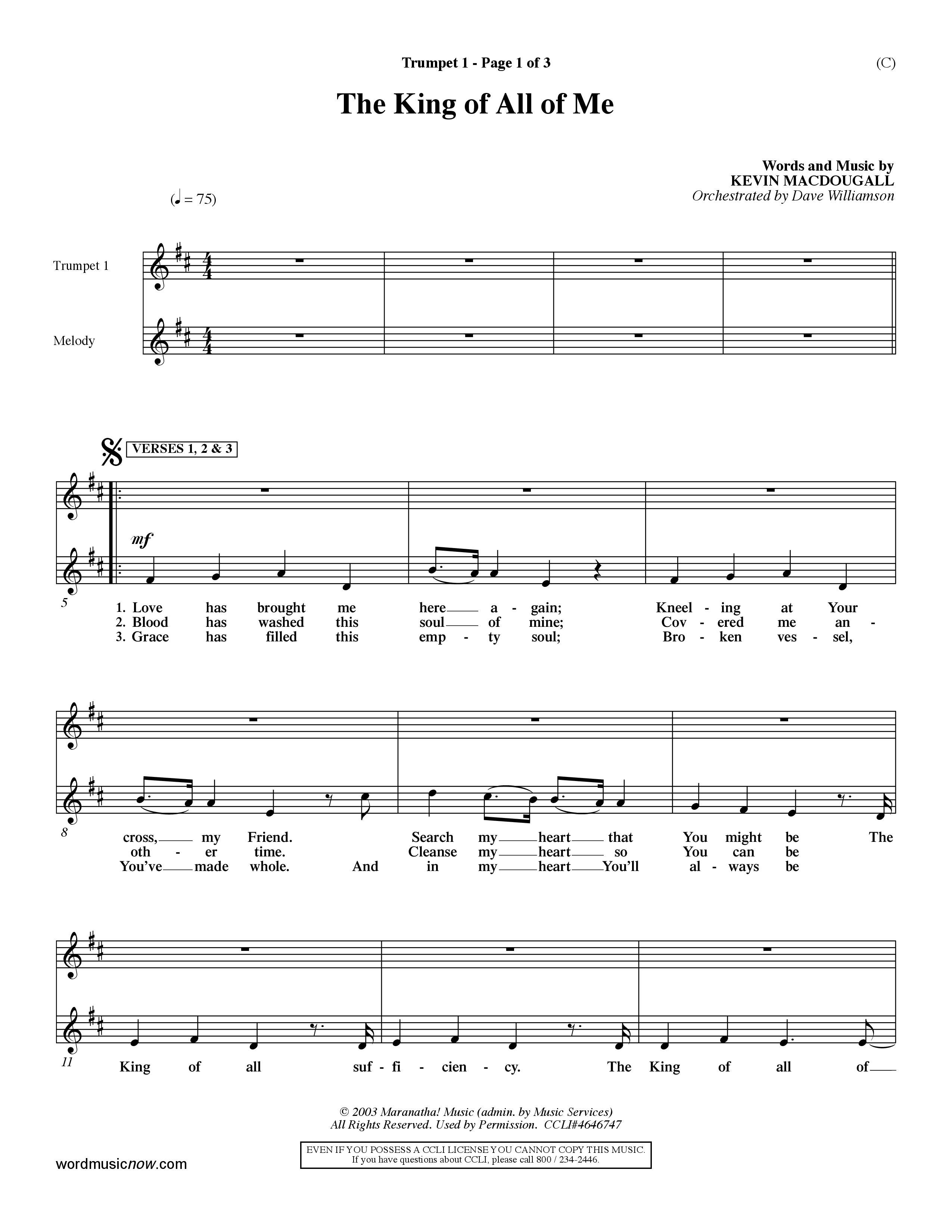 The King Of All Of Me (Choral Anthem SATB) Trumpet 1 (Word Music Choral / Orch. Dave Williamson)
