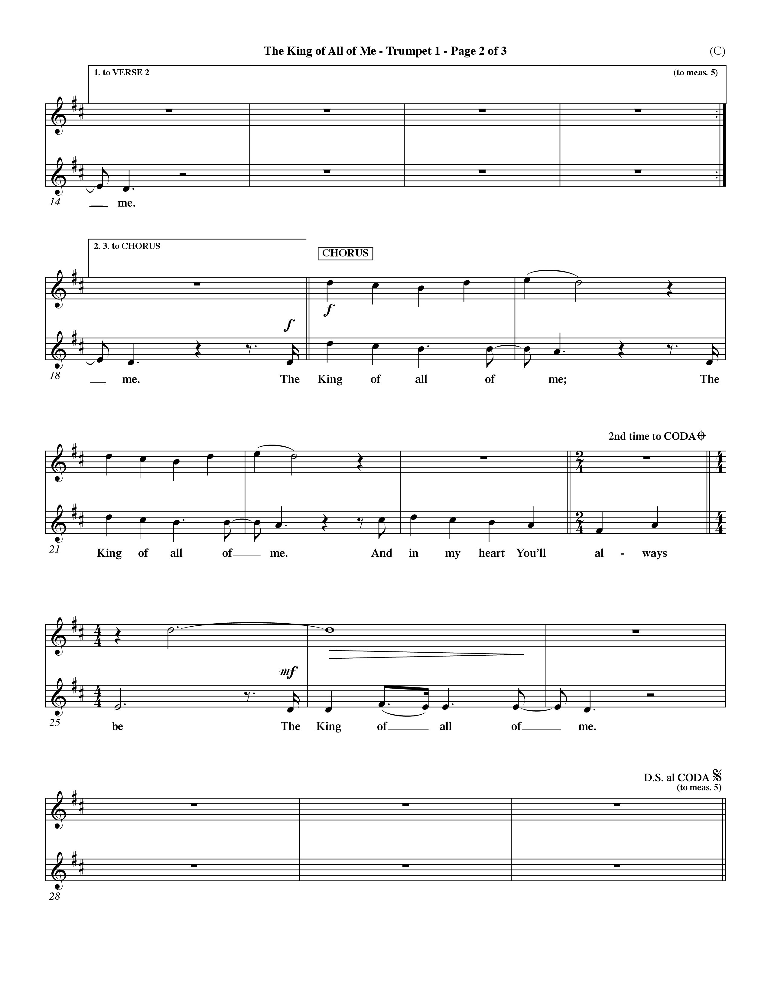 The King Of All Of Me (Choral Anthem SATB) Trumpet 1 (Word Music Choral / Orch. Dave Williamson)