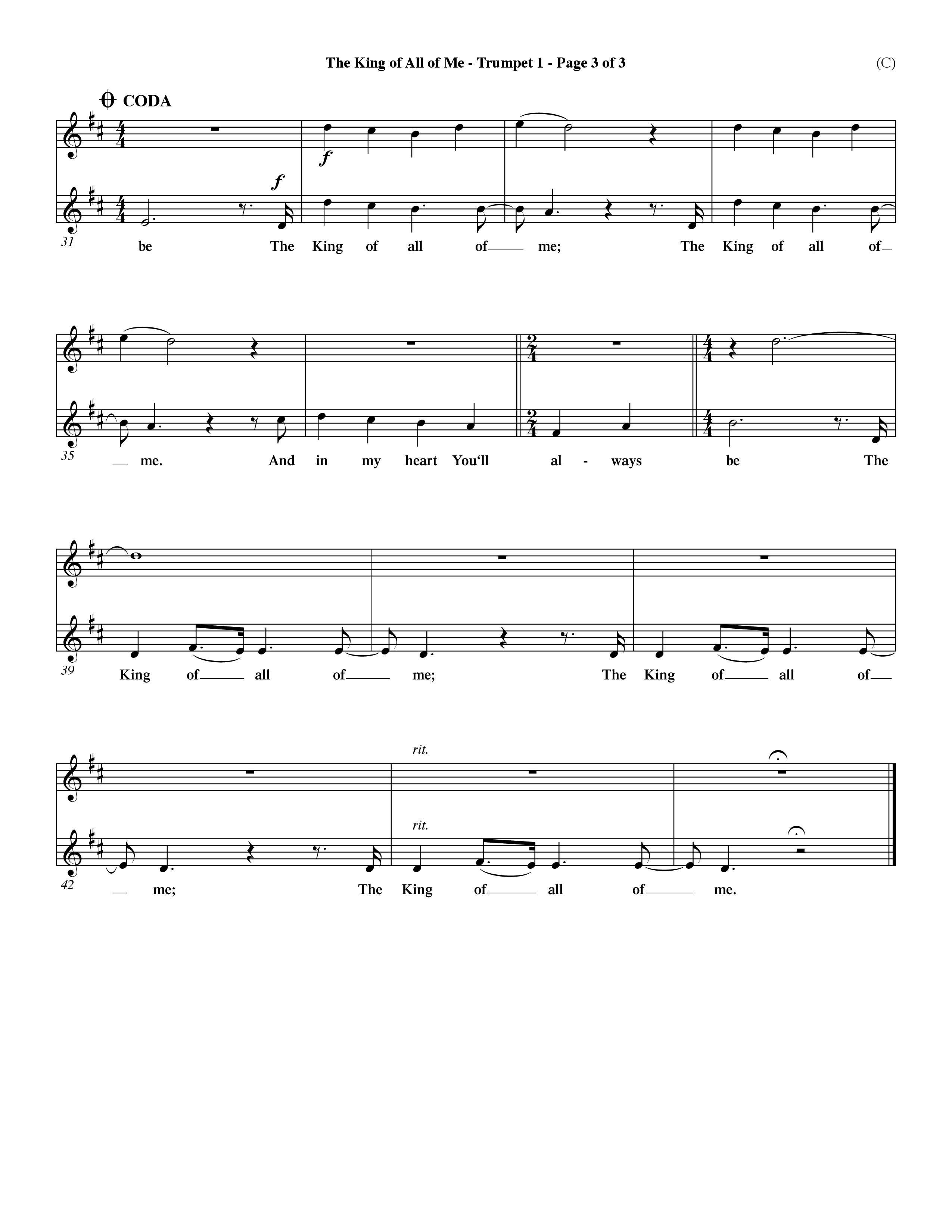The King Of All Of Me (Choral Anthem SATB) Trumpet 1 (Word Music Choral / Orch. Dave Williamson)