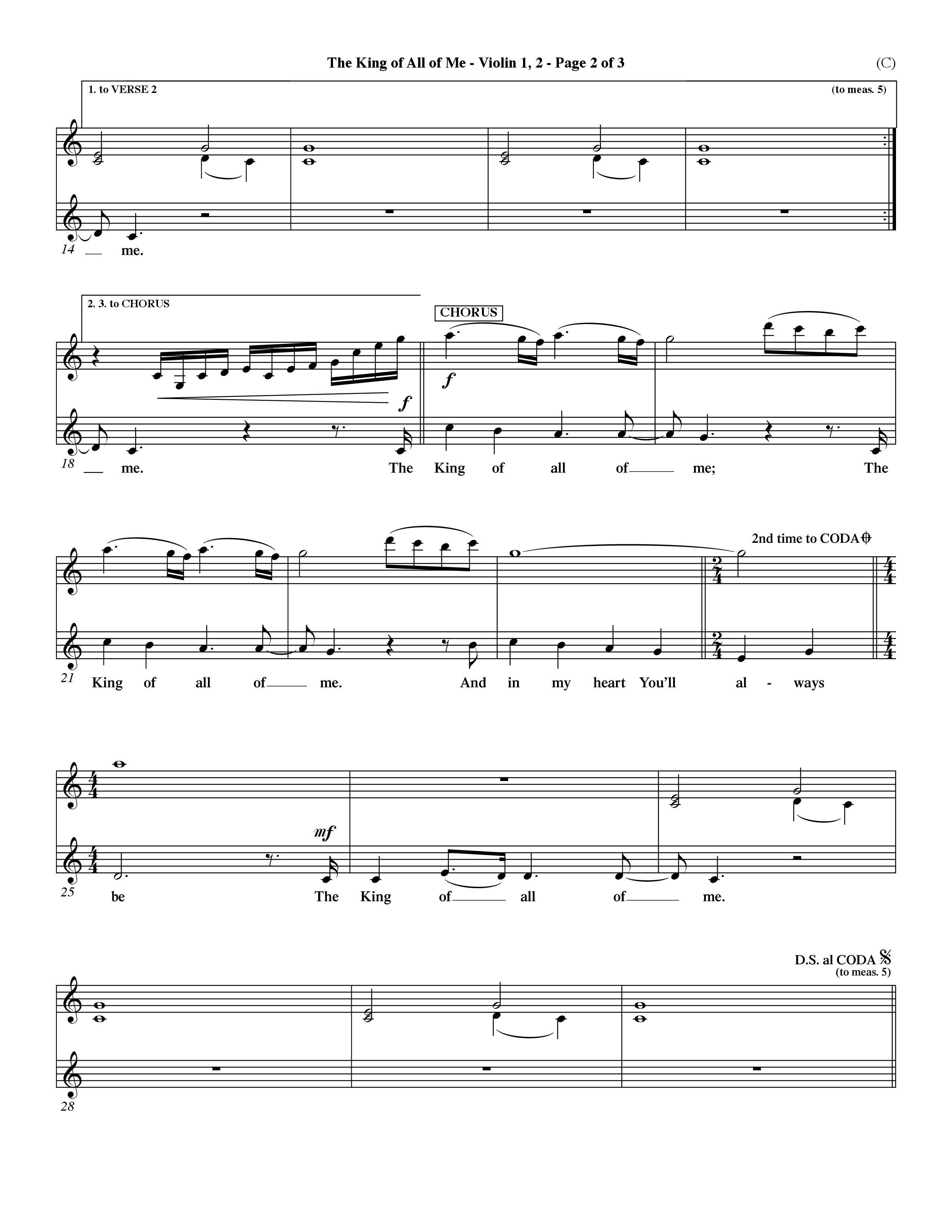 The King Of All Of Me (Choral Anthem SATB) Violin 1/2 (Word Music Choral / Orch. Dave Williamson)