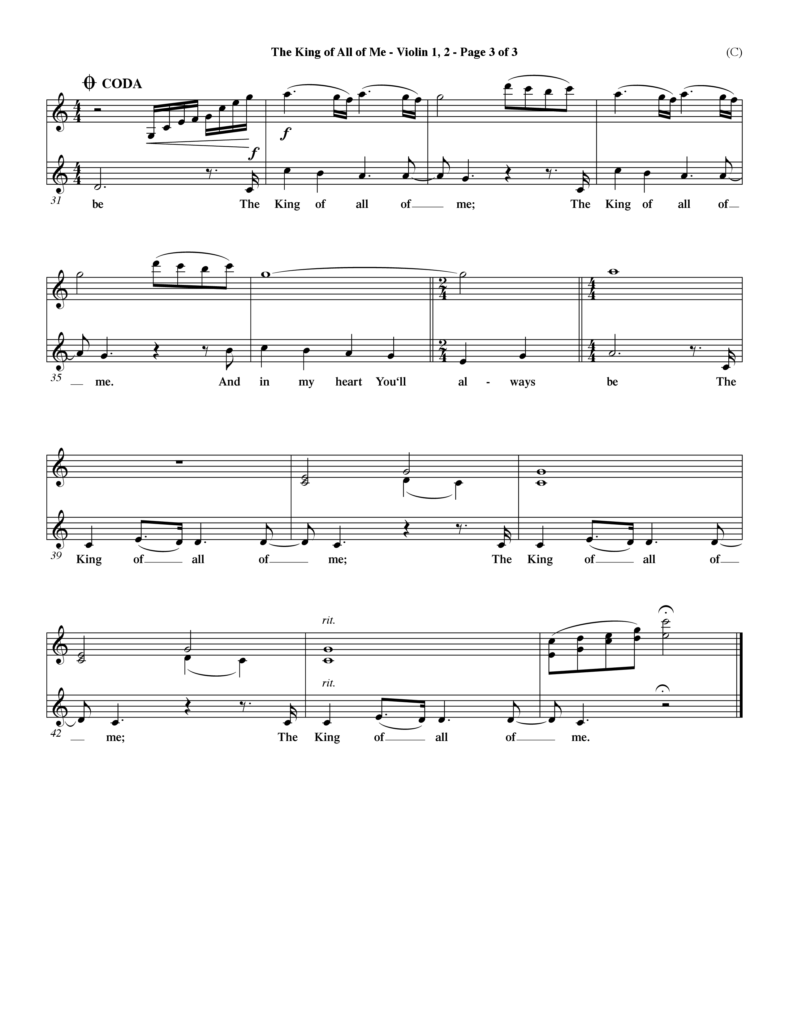 The King Of All Of Me (Choral Anthem SATB) Violin 1/2 (Word Music Choral / Orch. Dave Williamson)