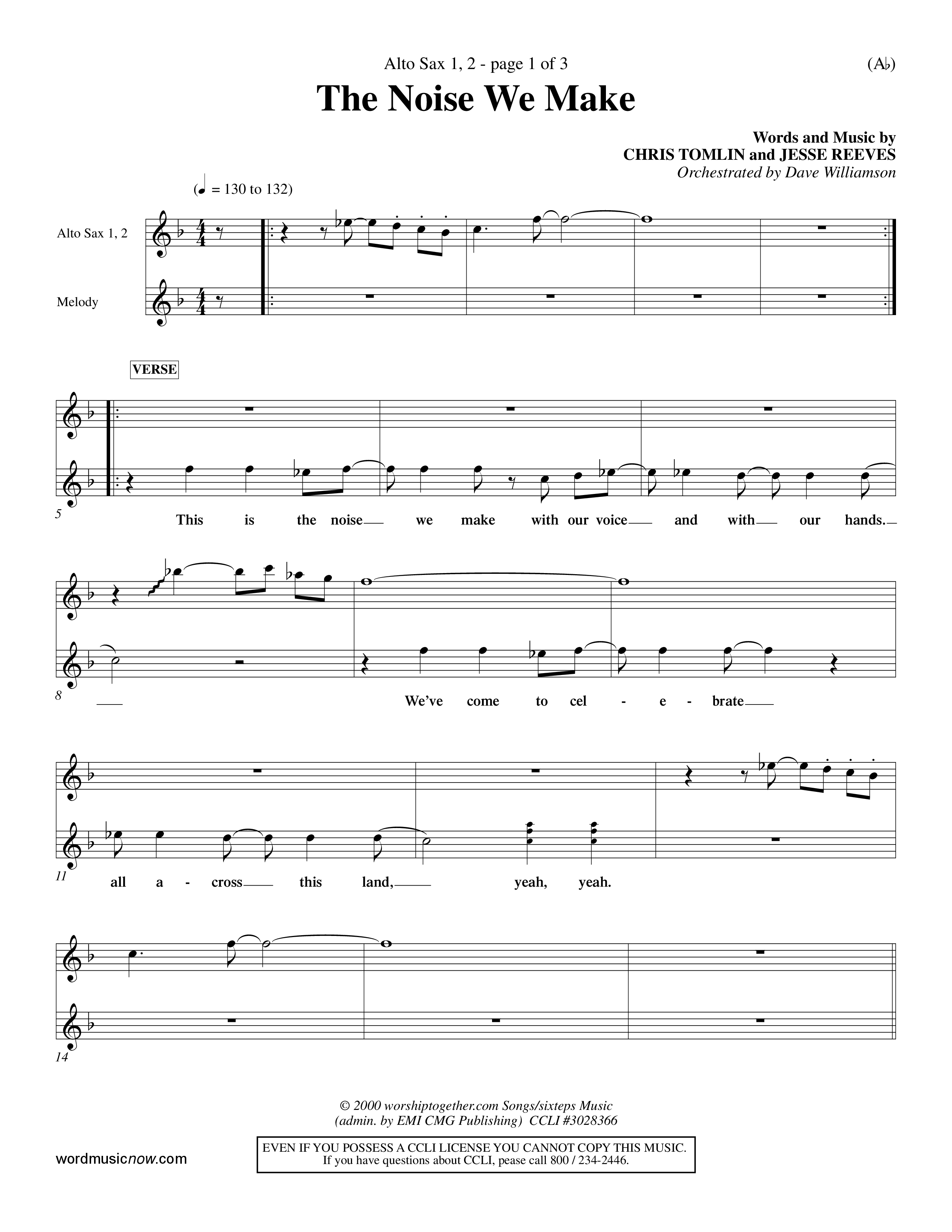 The Noise We Make (Choral Anthem SATB) Alto Sax 1/2 (Word Music Choral / Orch. Dave Williamson)