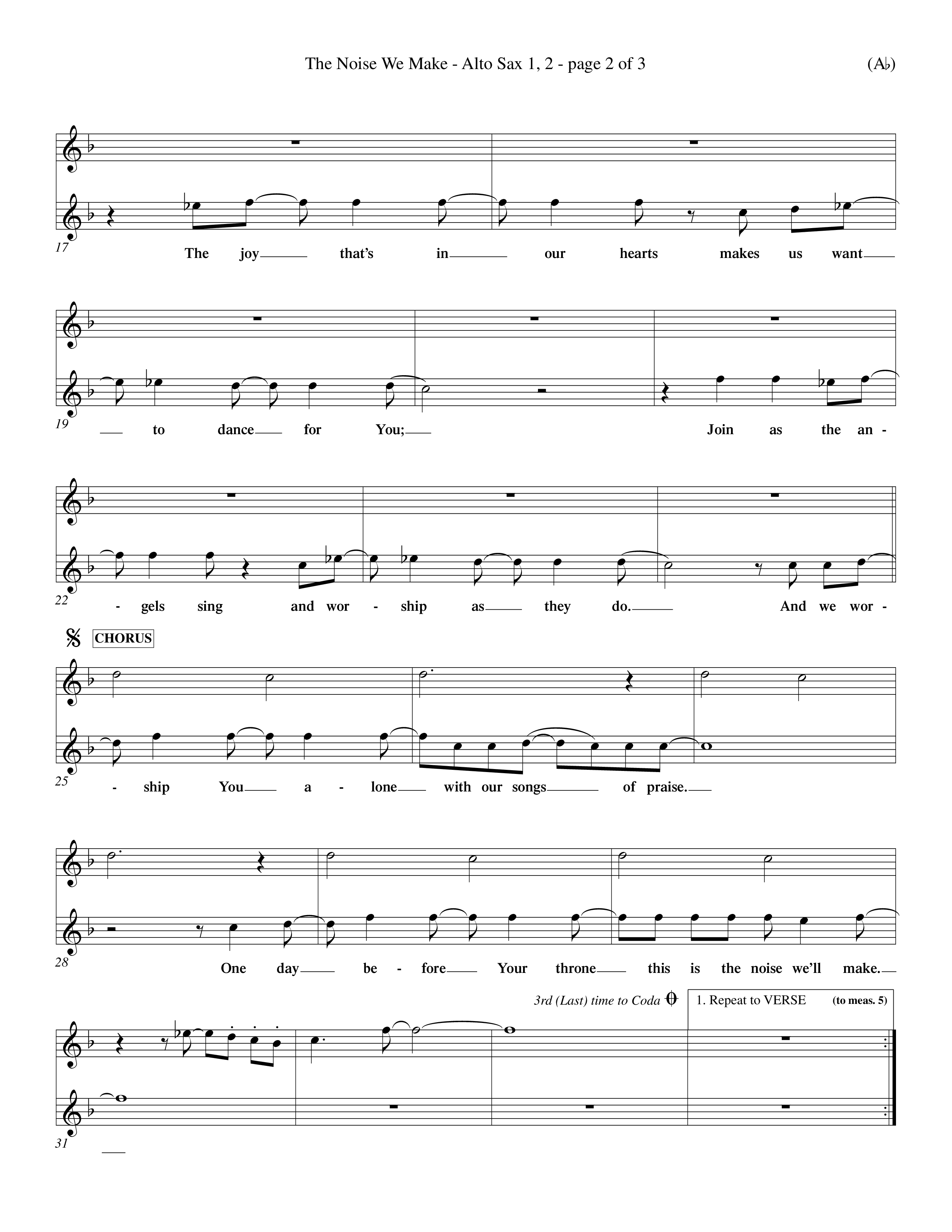 The Noise We Make (Choral Anthem SATB) Alto Sax 1/2 (Word Music Choral / Orch. Dave Williamson)
