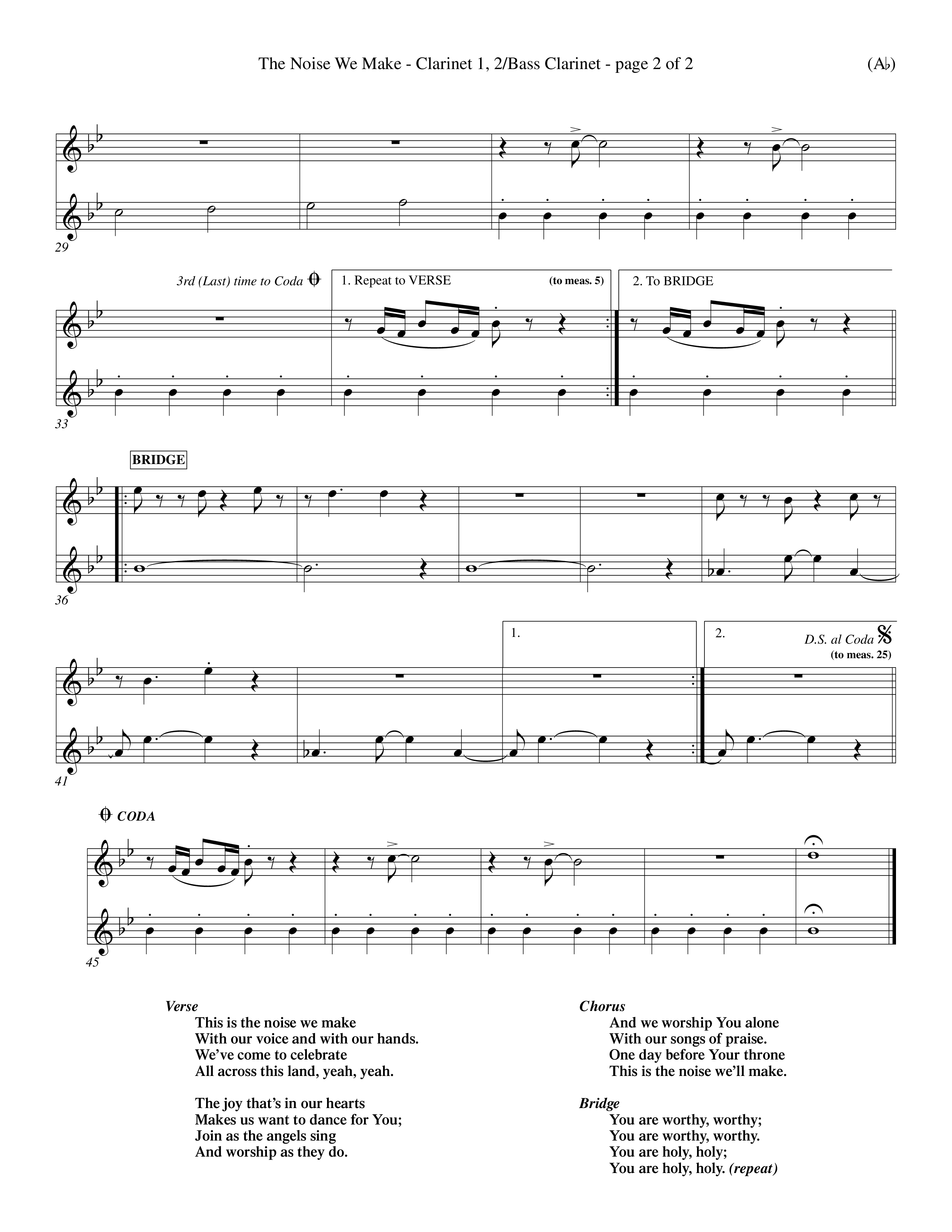 The Noise We Make (Choral Anthem SATB) Clarinet 1/2, Bass Clarinet (Word Music Choral / Orch. Dave Williamson)