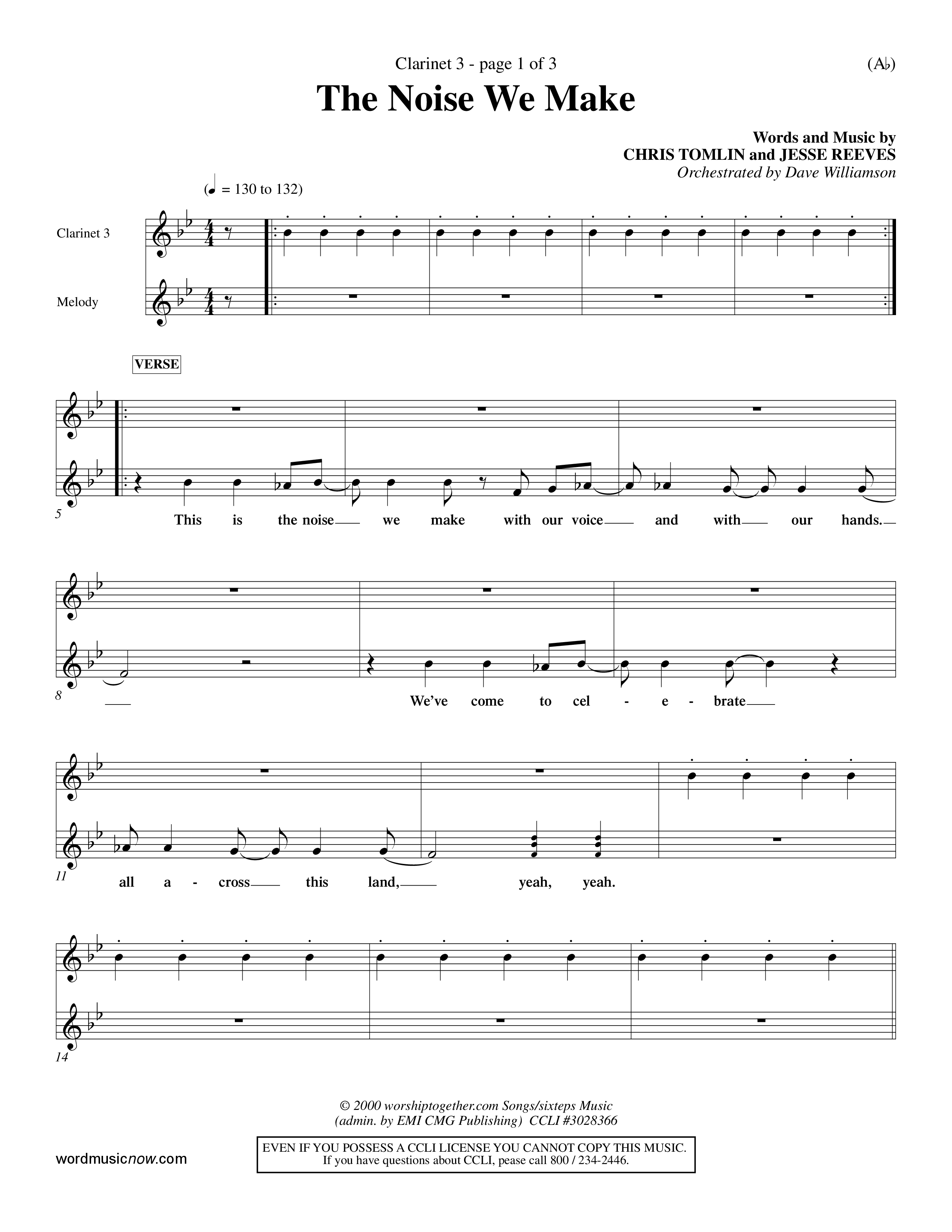 The Noise We Make (Choral Anthem SATB) Clarinet 3 (Word Music Choral / Orch. Dave Williamson)