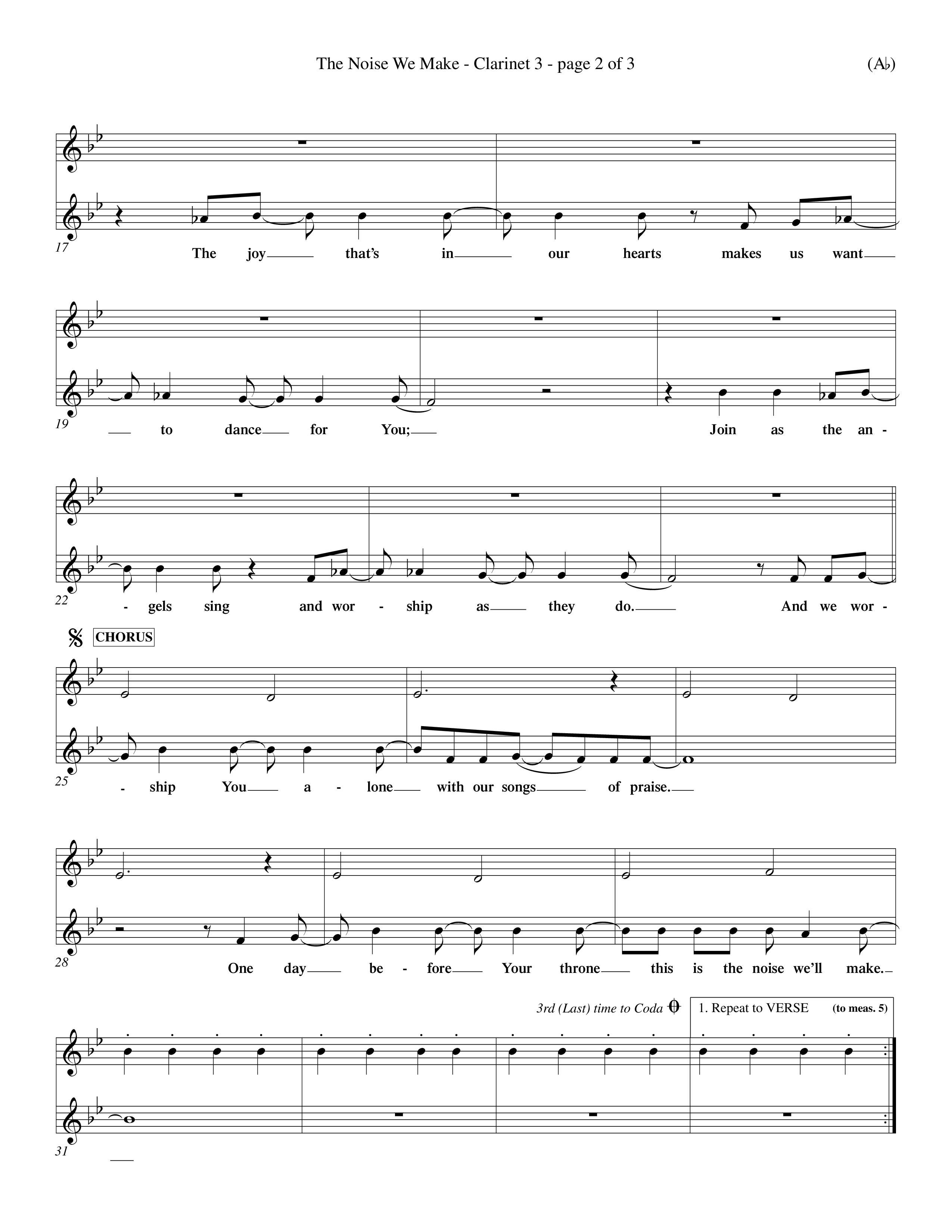 The Noise We Make (Choral Anthem SATB) Clarinet 3 (Word Music Choral / Orch. Dave Williamson)