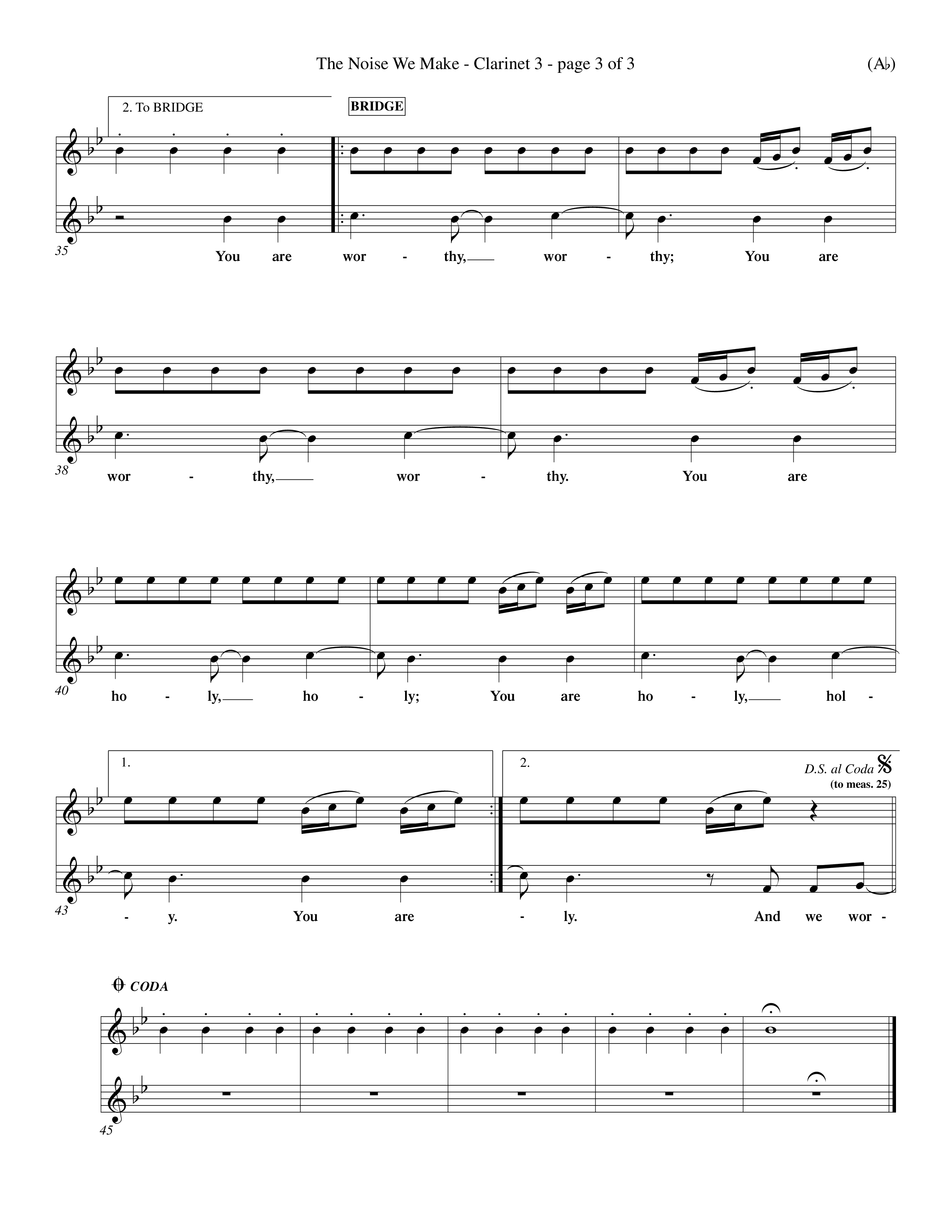 The Noise We Make (Choral Anthem SATB) Clarinet 3 (Word Music Choral / Orch. Dave Williamson)