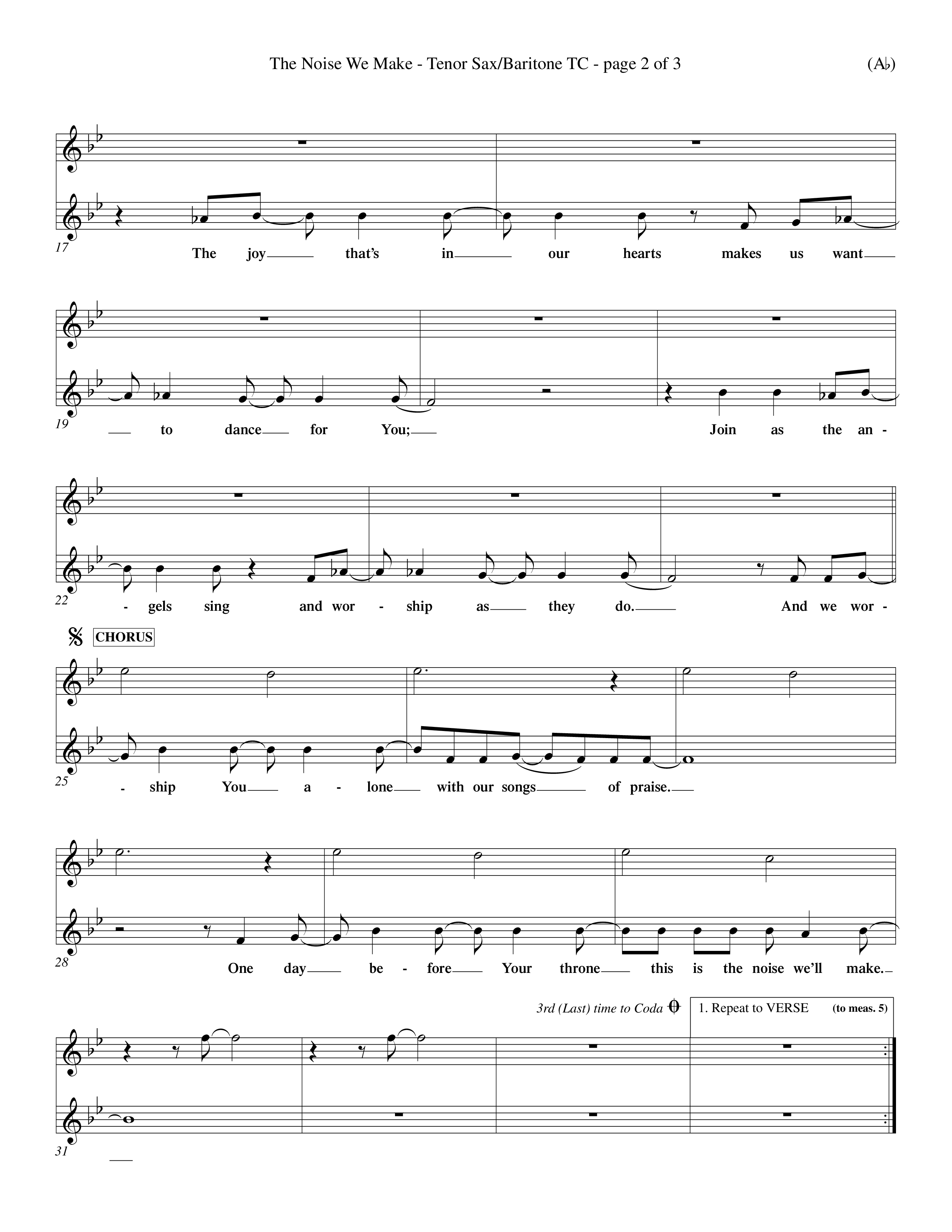 The Noise We Make (Choral Anthem SATB) Tenor Sax/Baritone T.C. (Word Music Choral / Orch. Dave Williamson)