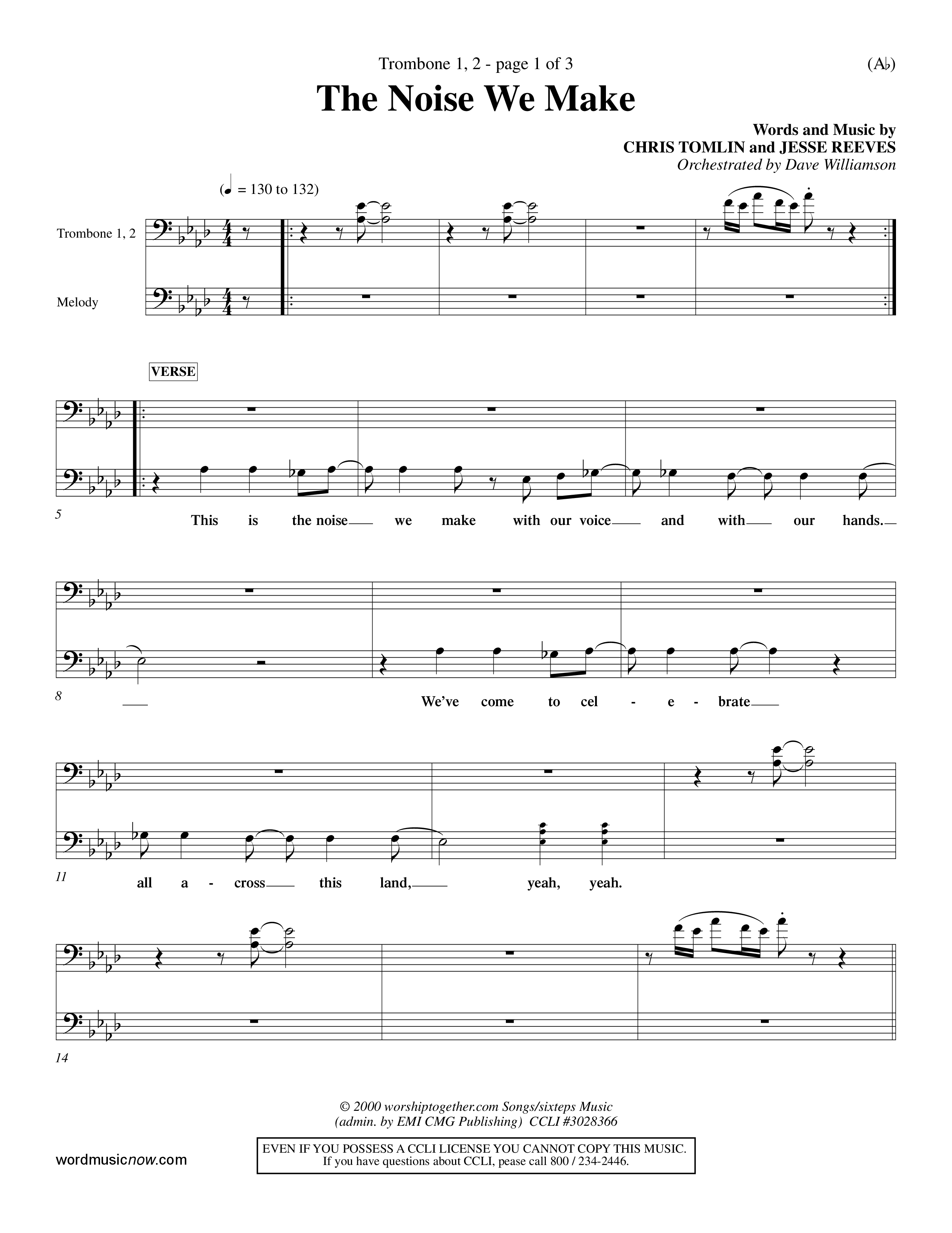 The Noise We Make (Choral Anthem SATB) Trombone 1/2 (Word Music Choral / Orch. Dave Williamson)