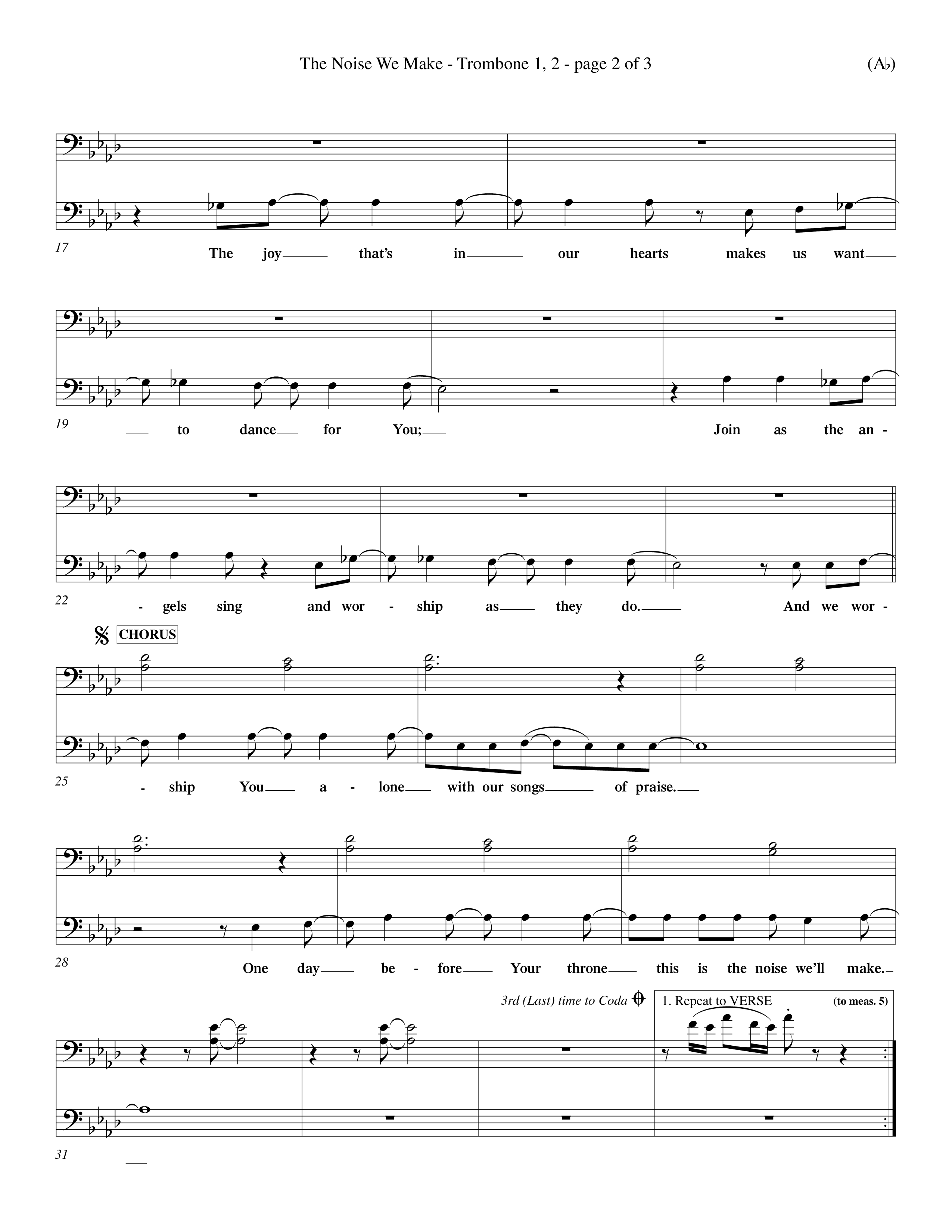 The Noise We Make (Choral Anthem SATB) Trombone 1/2 (Word Music Choral / Orch. Dave Williamson)