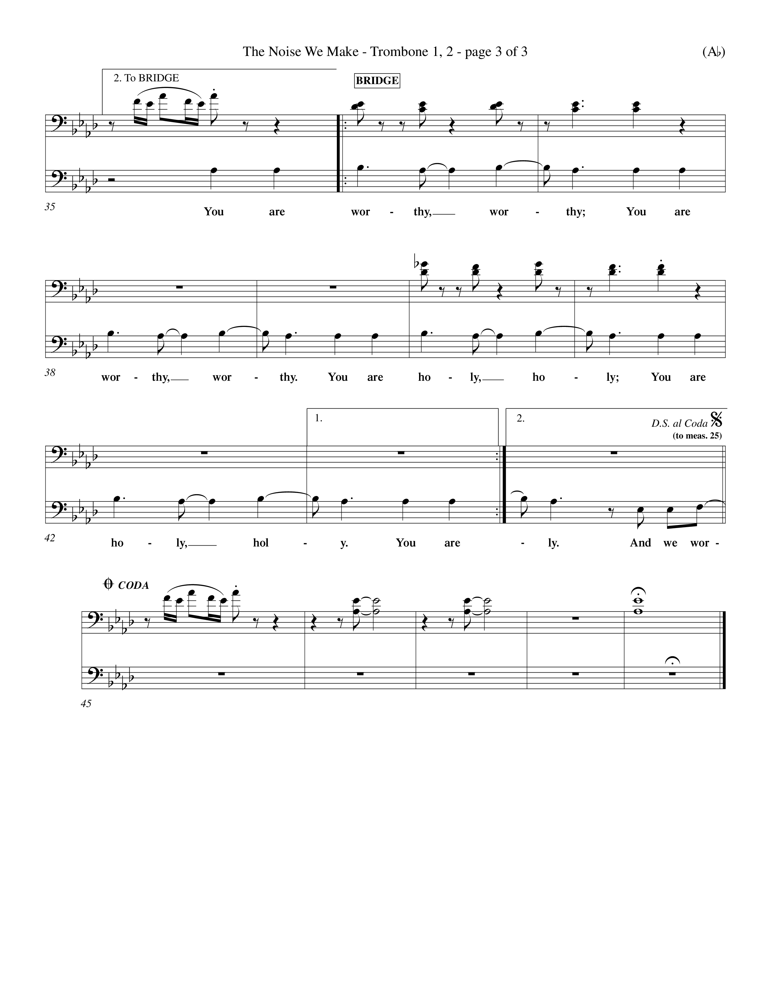 The Noise We Make (Choral Anthem SATB) Trombone 1/2 (Word Music Choral / Orch. Dave Williamson)