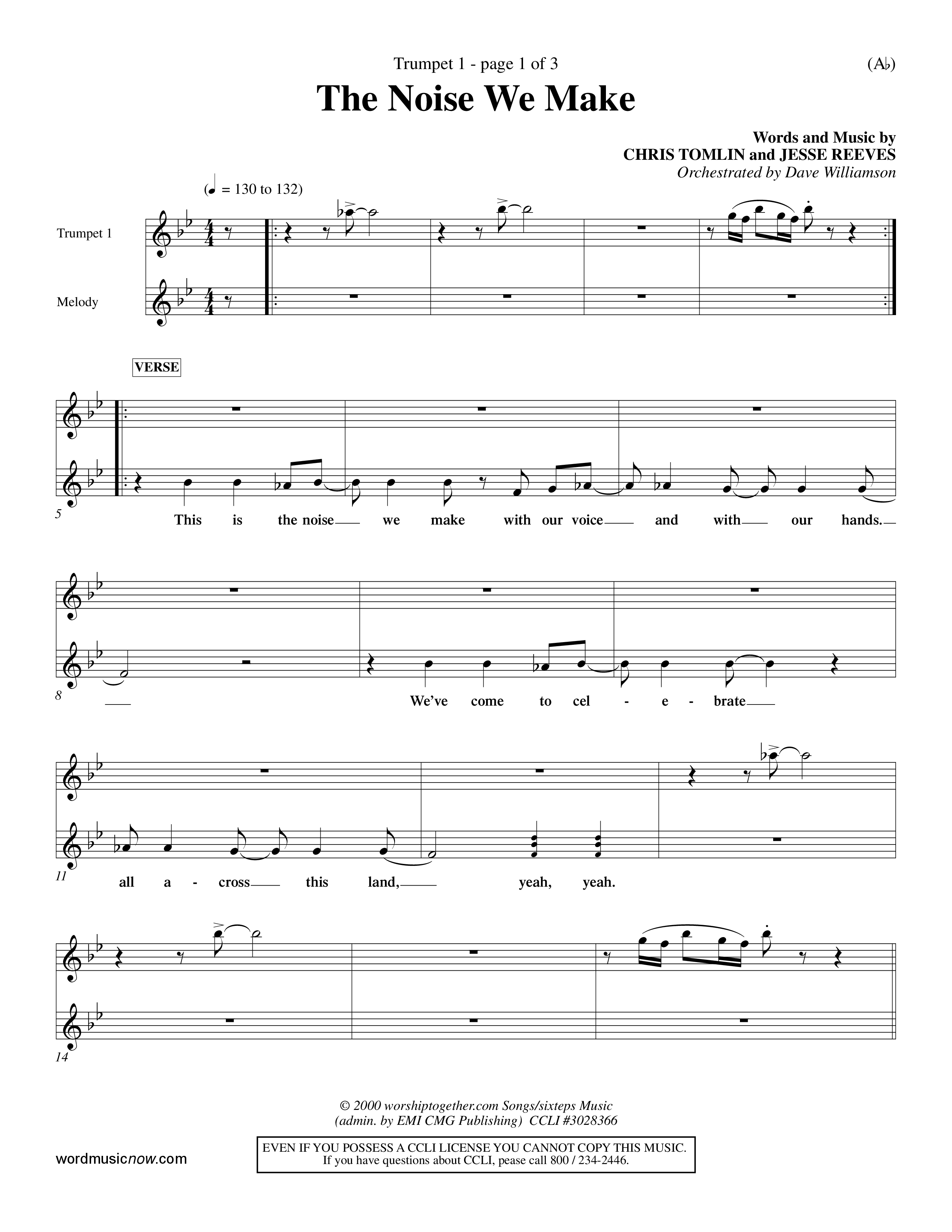 The Noise We Make (Choral Anthem SATB) Trumpet 1 (Word Music Choral / Orch. Dave Williamson)
