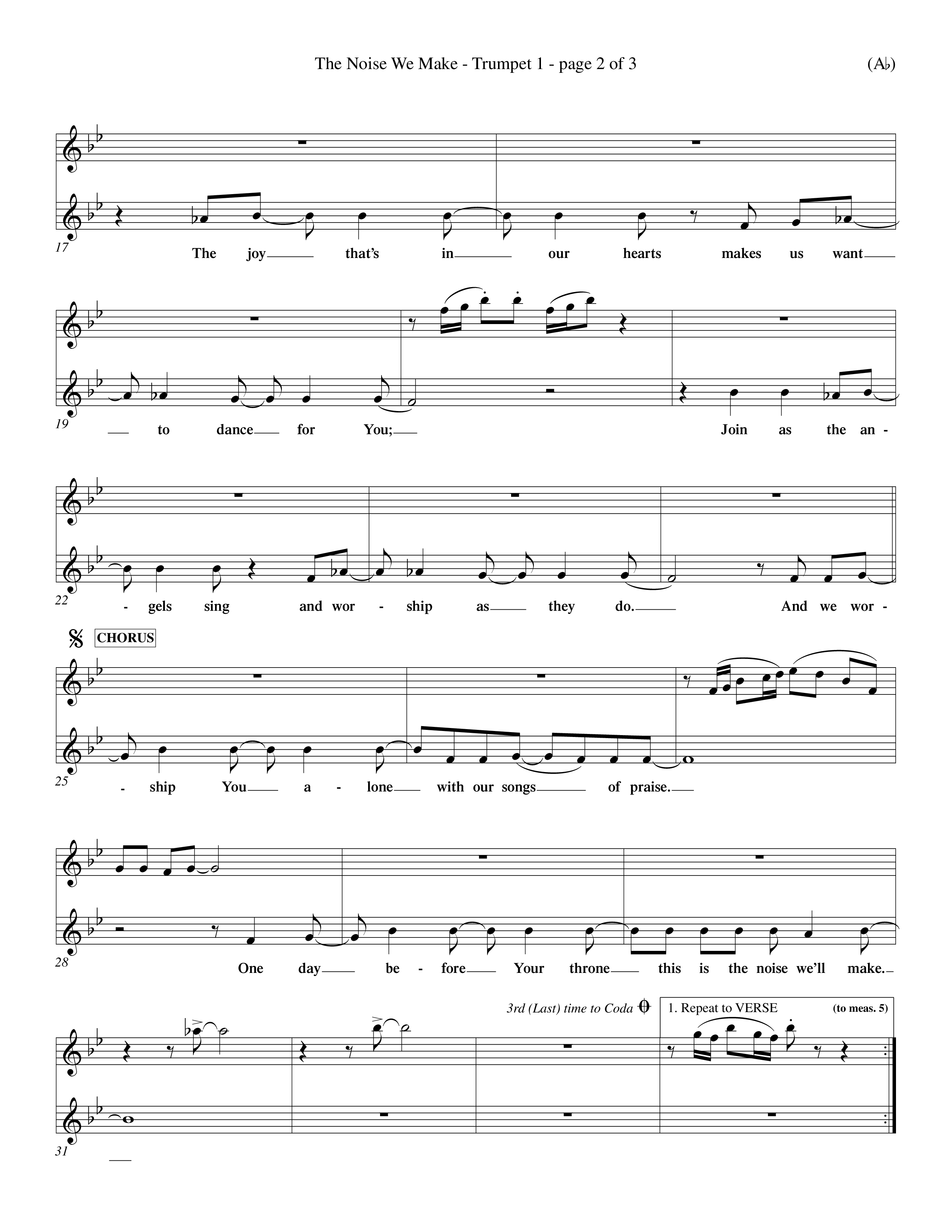 The Noise We Make (Choral Anthem SATB) Trumpet 1 (Word Music Choral / Orch. Dave Williamson)