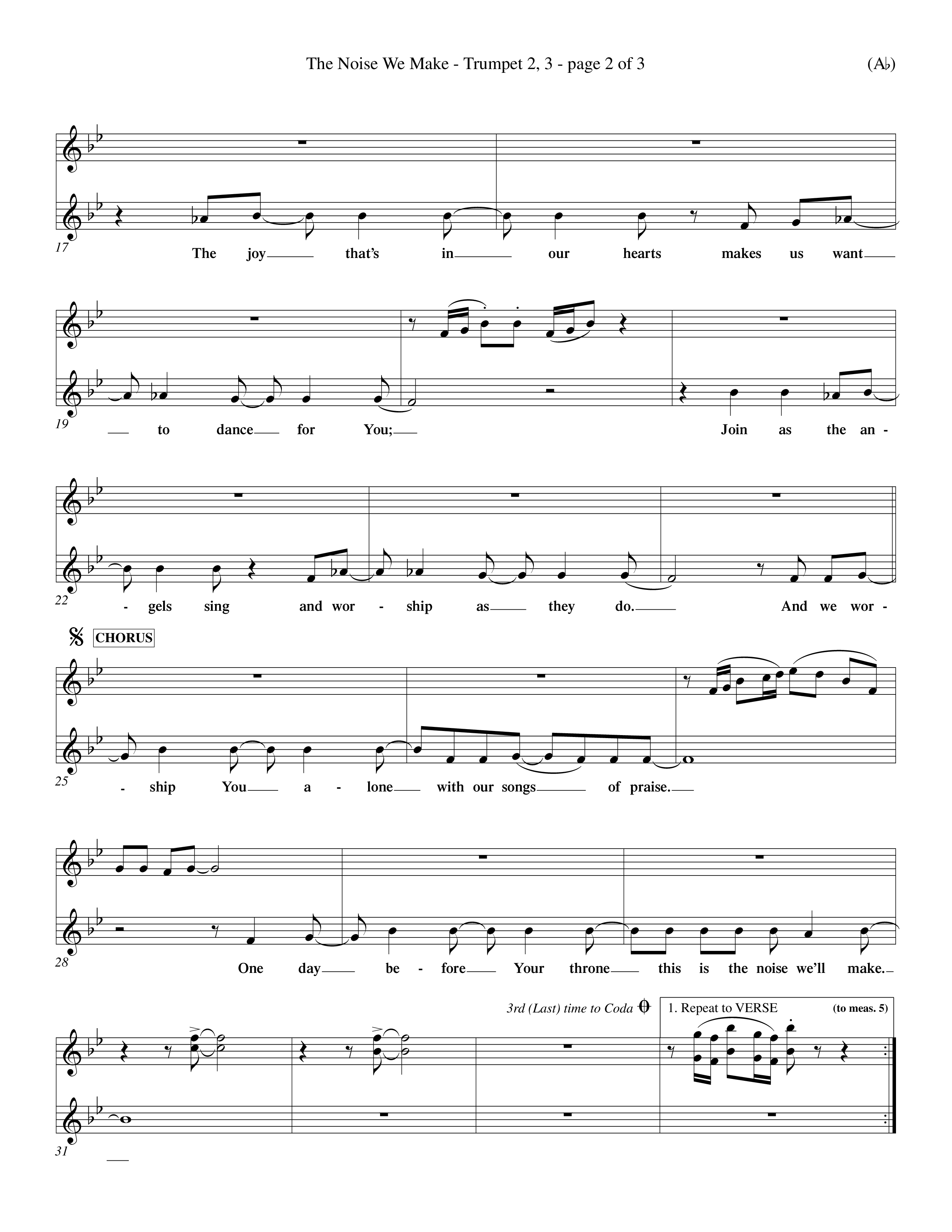 The Noise We Make (Choral Anthem SATB) Trumpet 2/3 (Word Music Choral / Orch. Dave Williamson)