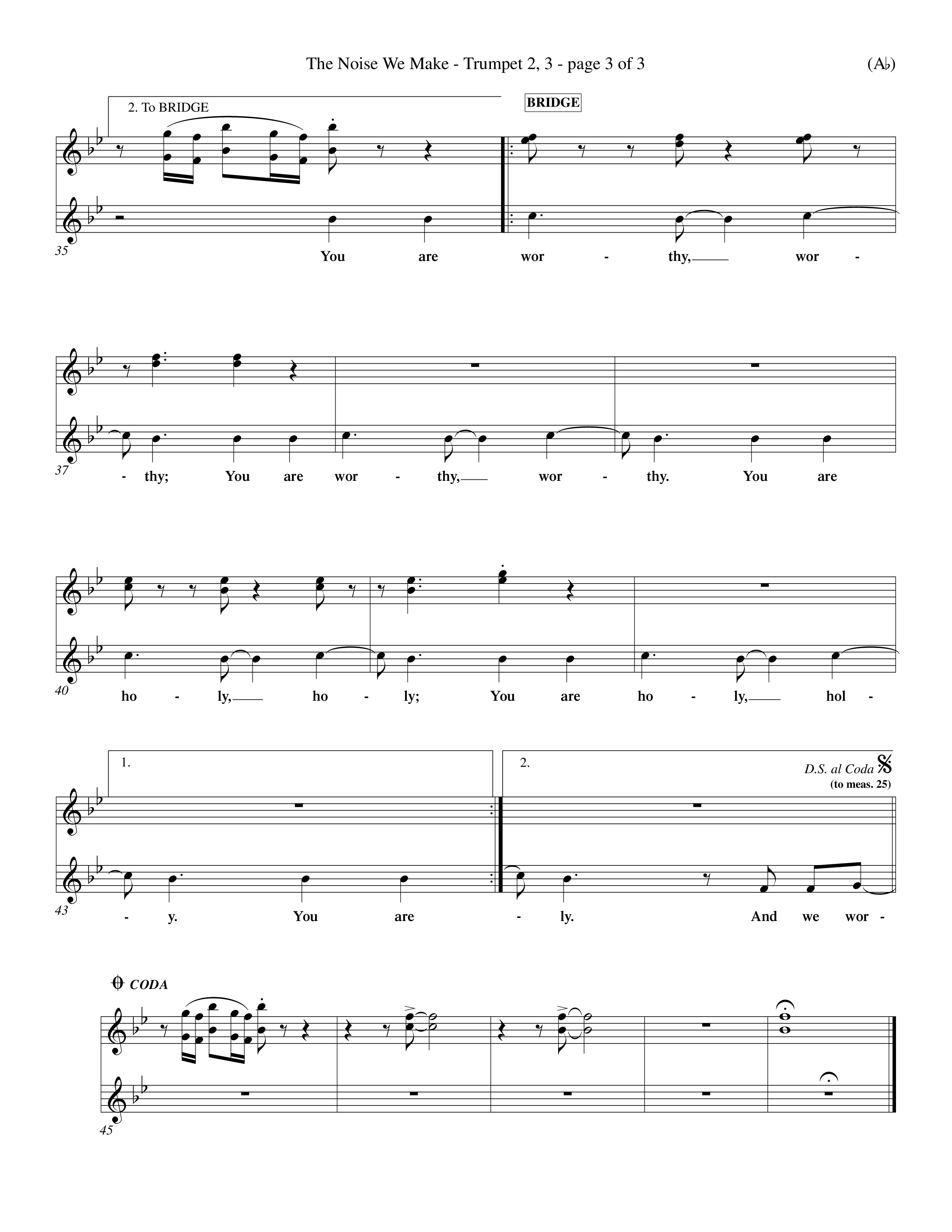 The Noise We Make (Choral Anthem SATB) Trumpet 2/3 (Word Music Choral / Orch. Dave Williamson)