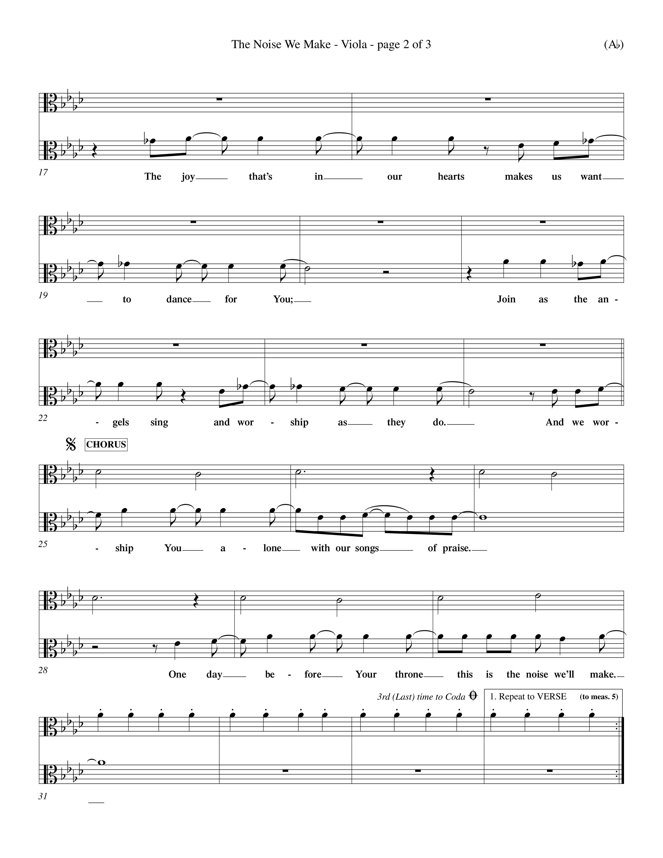 The Noise We Make (Choral Anthem SATB) Viola (Word Music Choral / Orch. Dave Williamson)