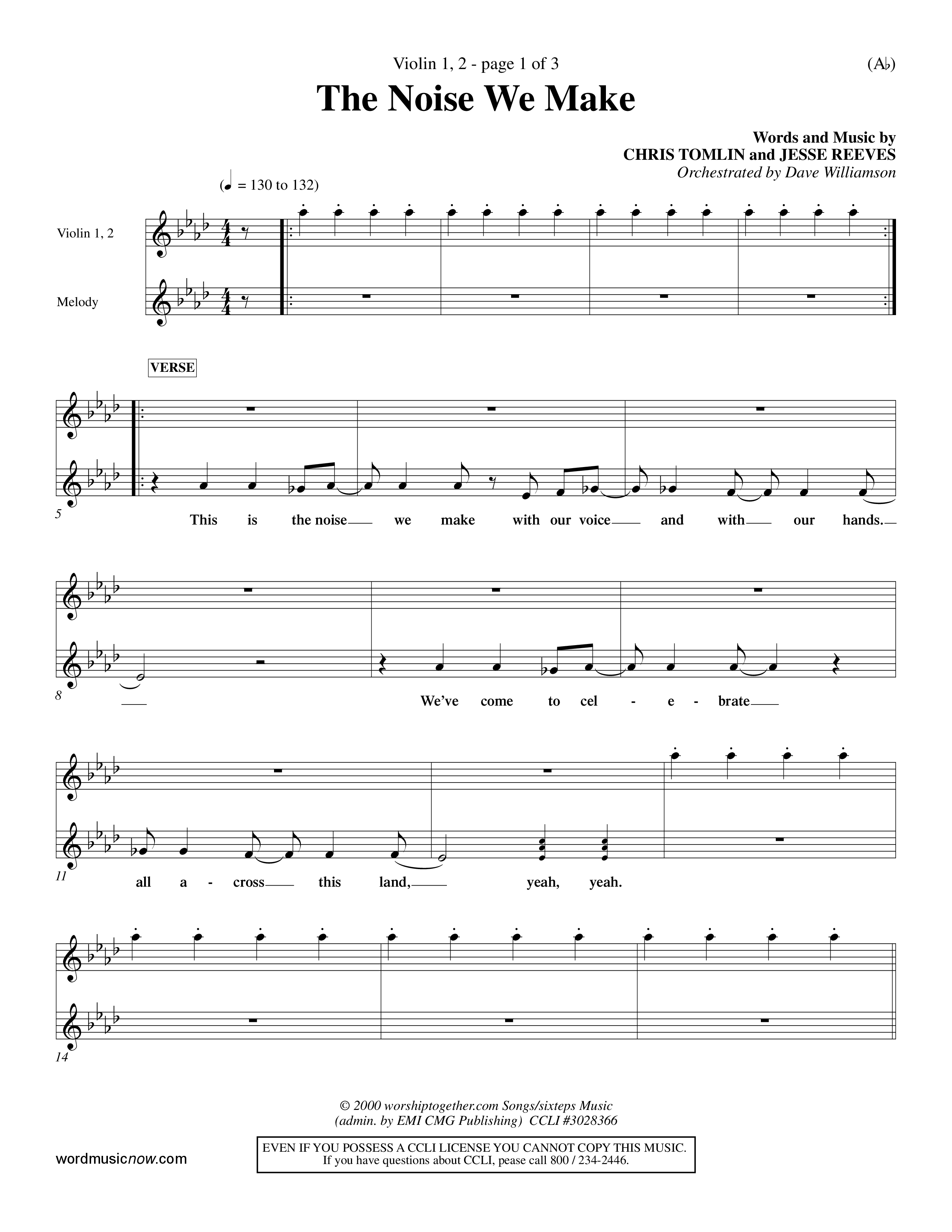 The Noise We Make (Choral Anthem SATB) Violin 1/2 (Word Music Choral / Orch. Dave Williamson)