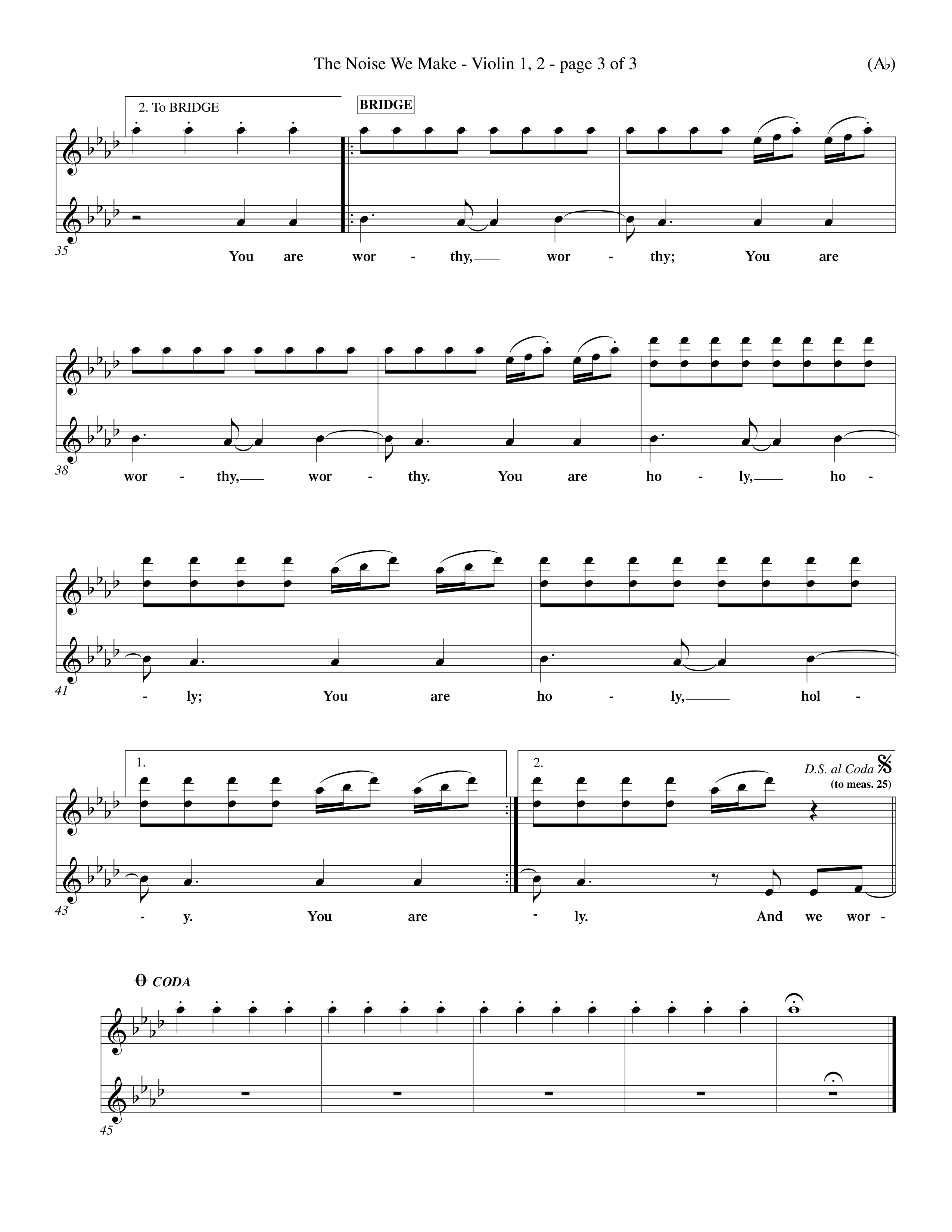 The Noise We Make (Choral Anthem SATB) Violin 1/2 (Word Music Choral / Orch. Dave Williamson)