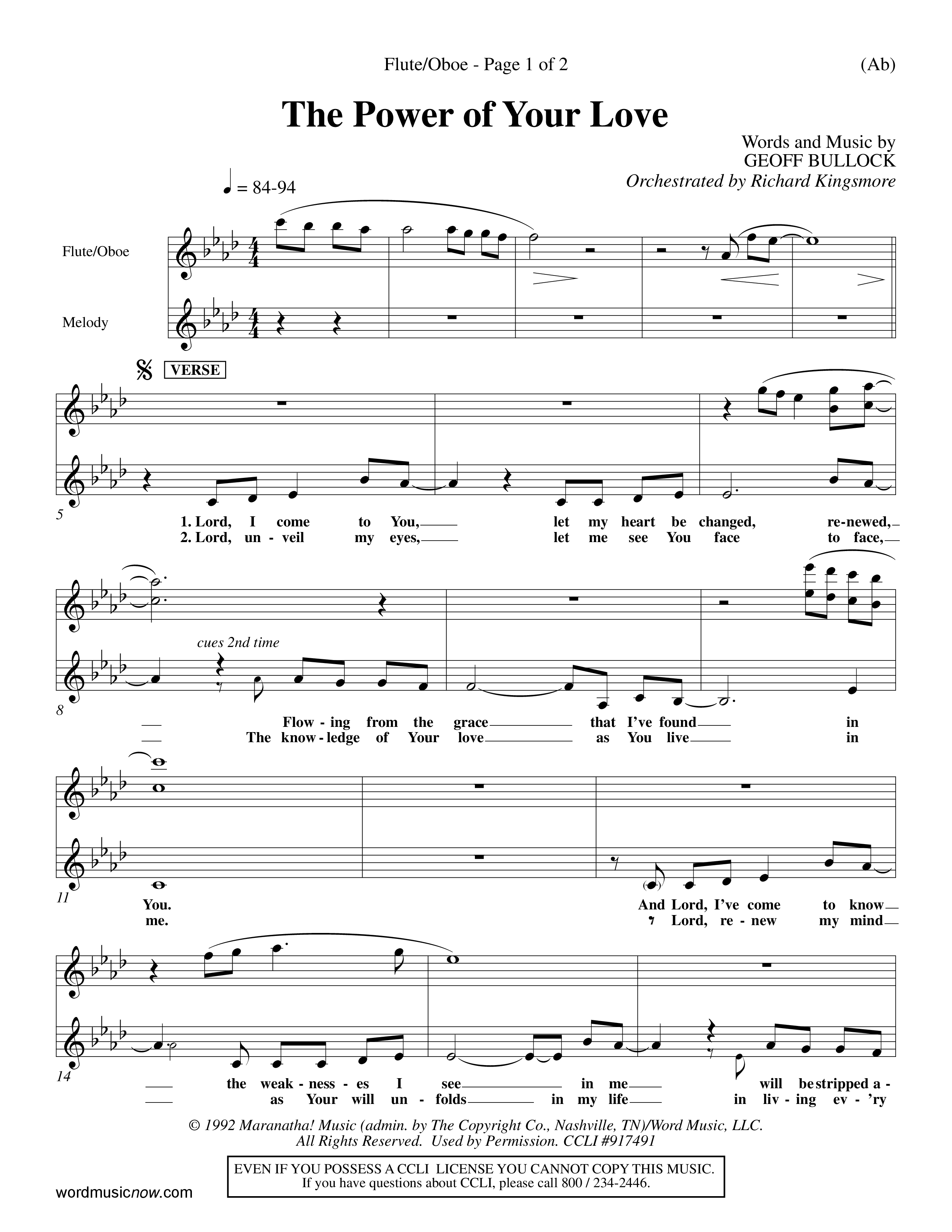 The Power Of Your Love (Choral Anthem SATB) Flute/Oboe (Word Music Choral / Orch. Richard Kingsmore)