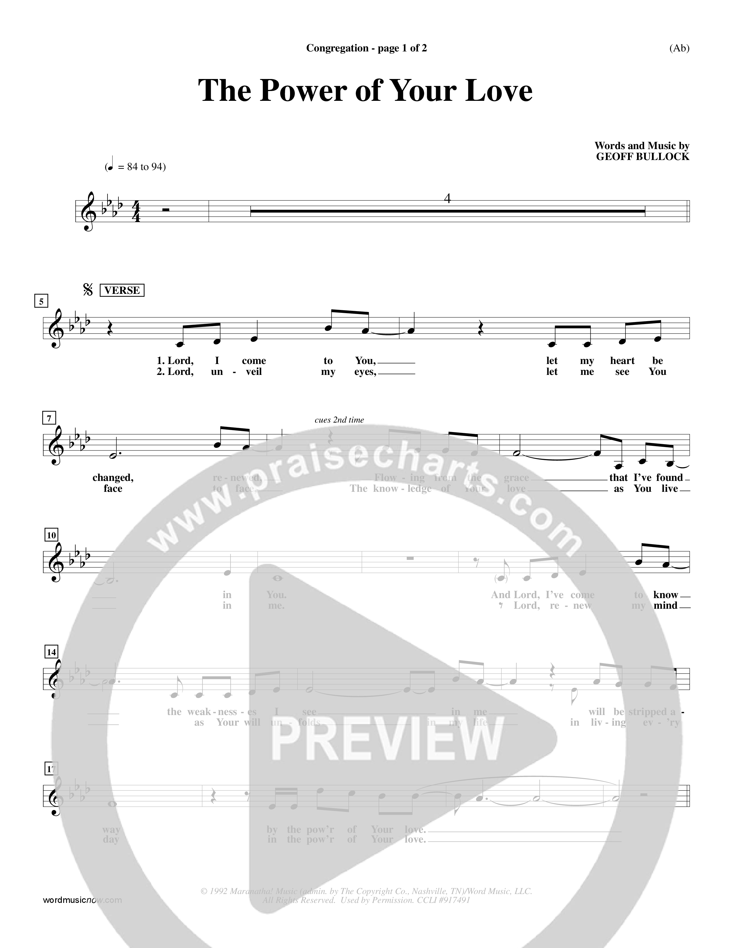 The Power Of Your Love (Choral Anthem SATB) Lead Sheet (Mel) (Word Music Choral / Orch. Richard Kingsmore)