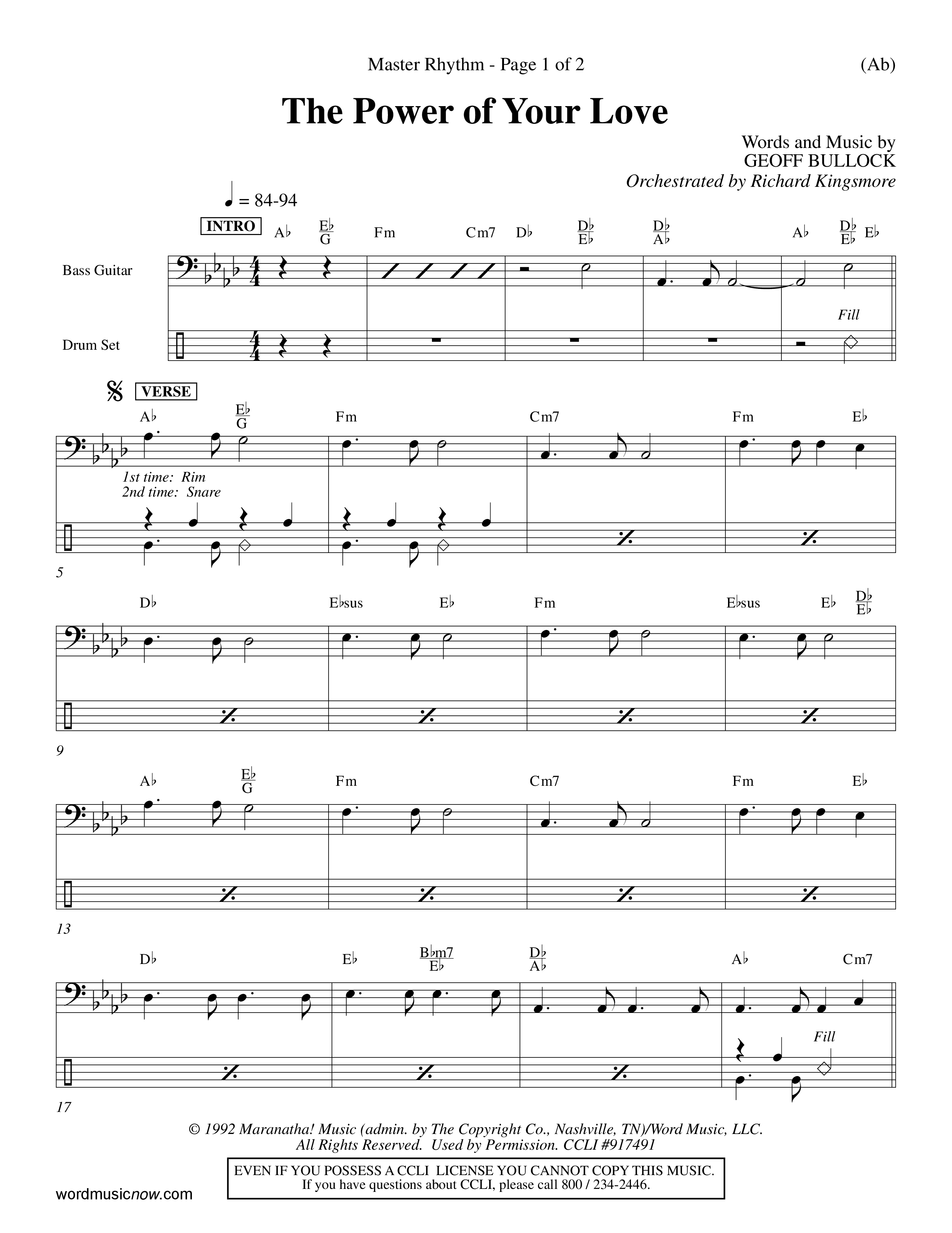 The Power Of Your Love (Choral Anthem SATB) Rhythm Chart (Word Music Choral / Orch. Richard Kingsmore)