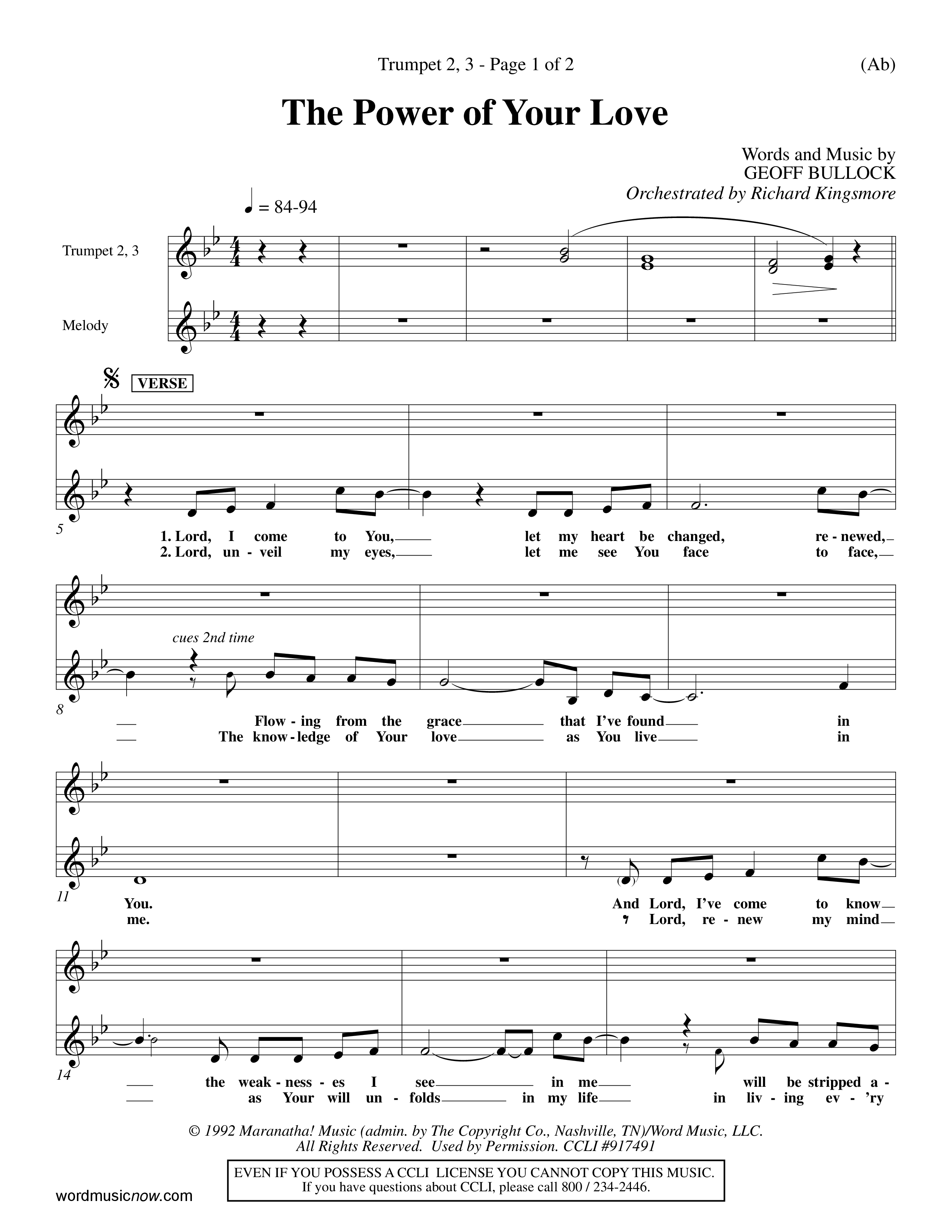 The Power Of Your Love (Choral Anthem SATB) Trumpet 2/3 (Word Music Choral / Orch. Richard Kingsmore)