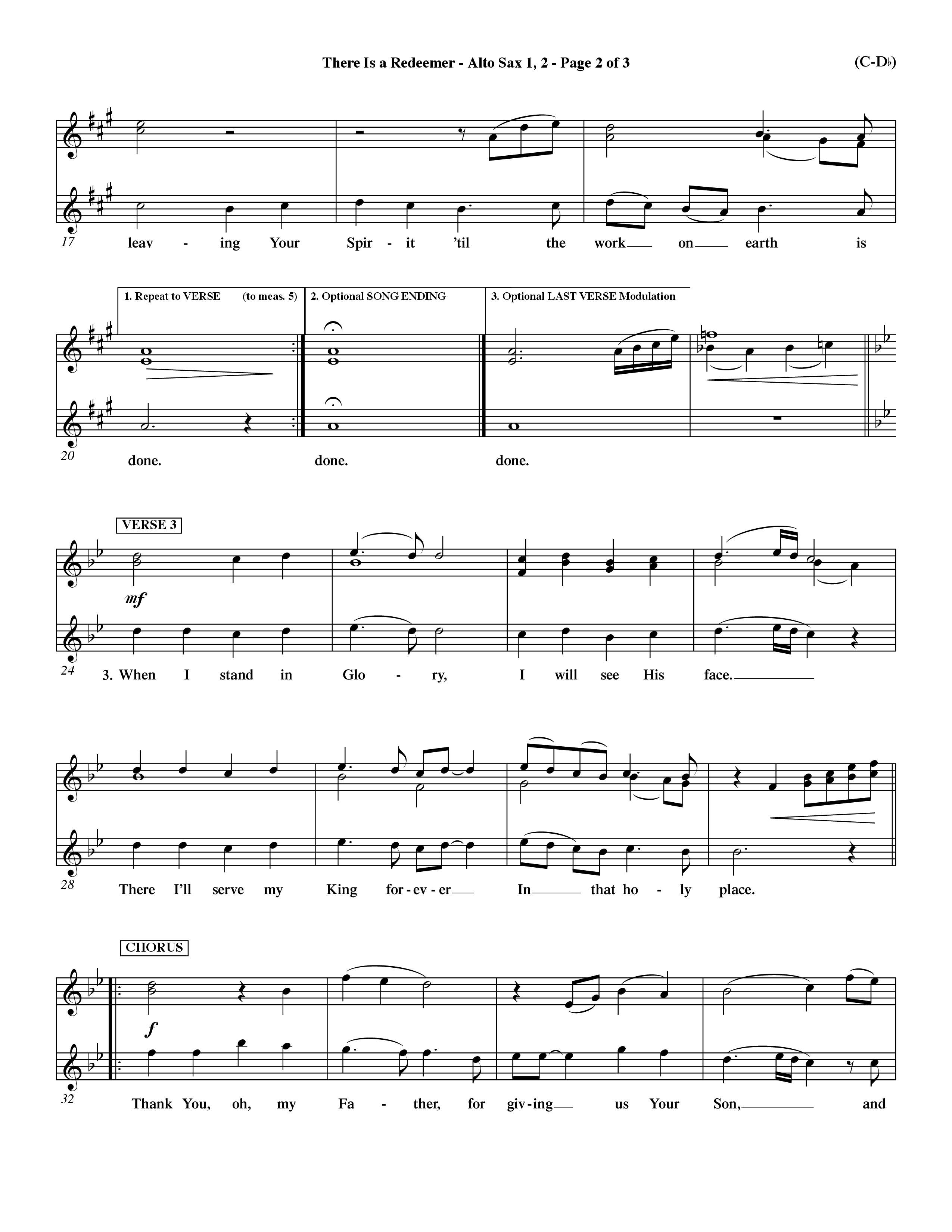 There Is A Redeemer (Choral Anthem SATB) Alto Sax 1/2 (Word Music Choral / Orch. Keith Christopher / Orch. Paul Nelson)