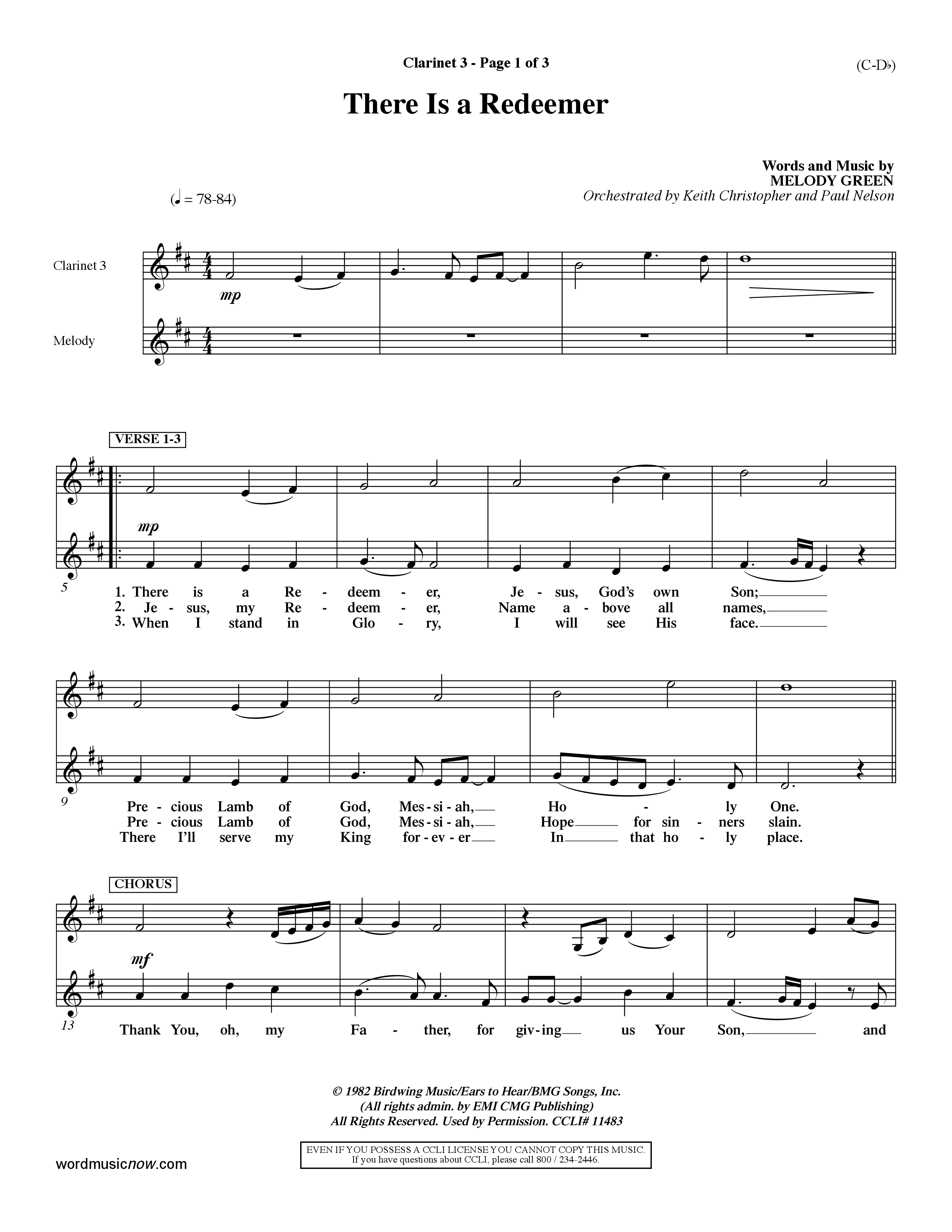 There Is A Redeemer (Choral Anthem SATB) Clarinet 3 (Word Music Choral / Orch. Keith Christopher / Orch. Paul Nelson)