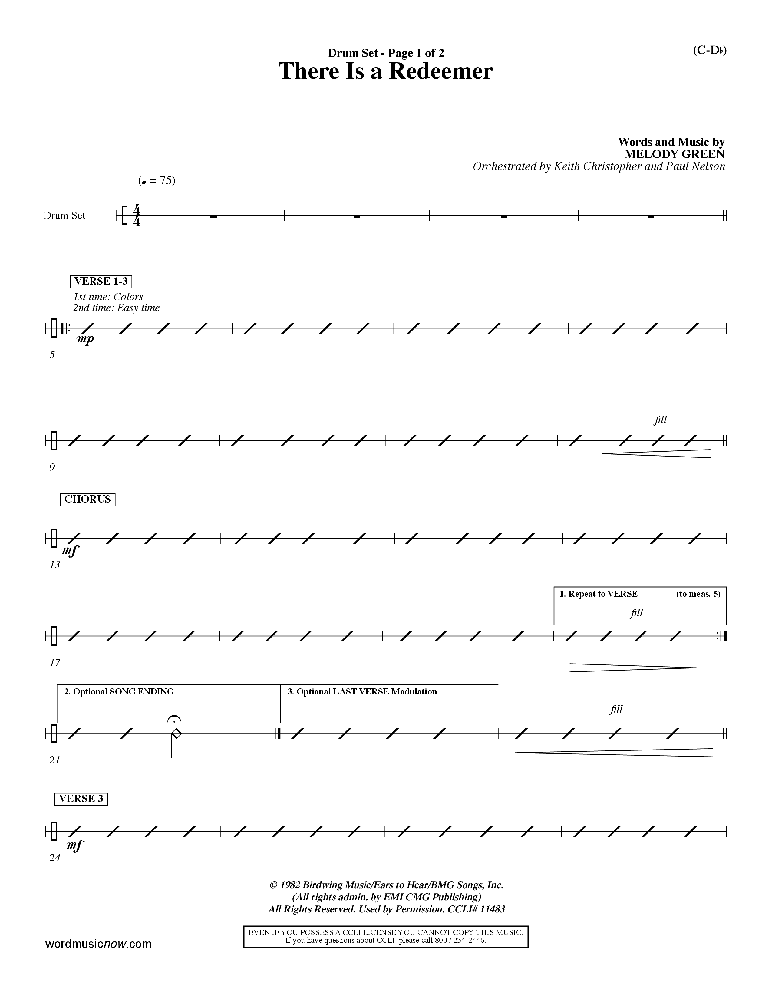 There Is A Redeemer (Choral Anthem SATB) Drum Set (Word Music Choral / Orch. Keith Christopher / Orch. Paul Nelson)