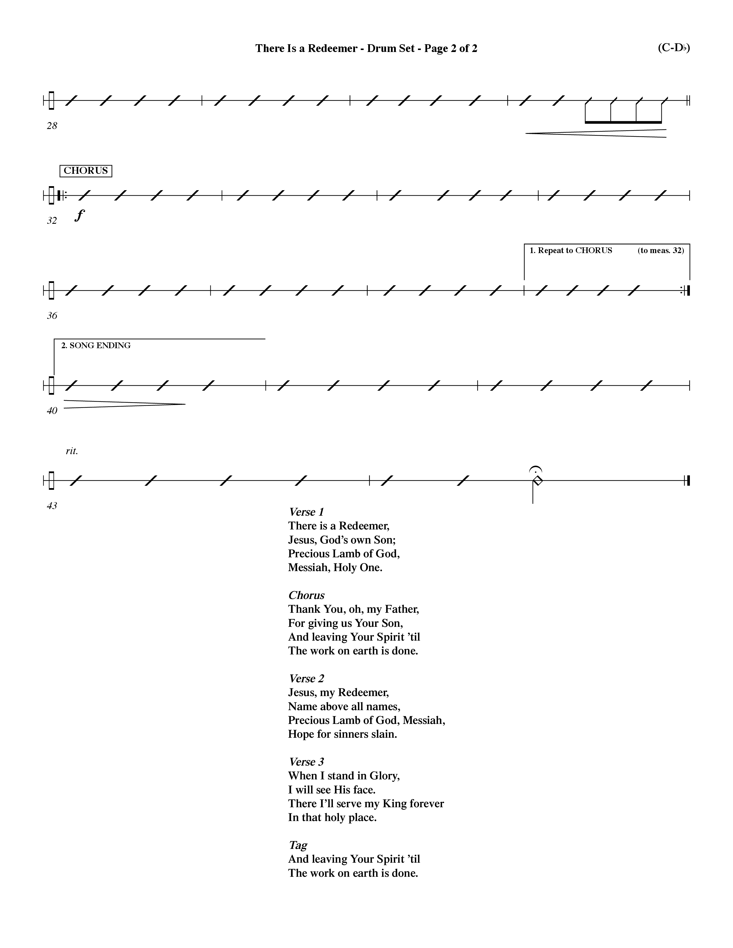 There Is A Redeemer (Choral Anthem SATB) Drum Set (Word Music Choral / Orch. Keith Christopher / Orch. Paul Nelson)