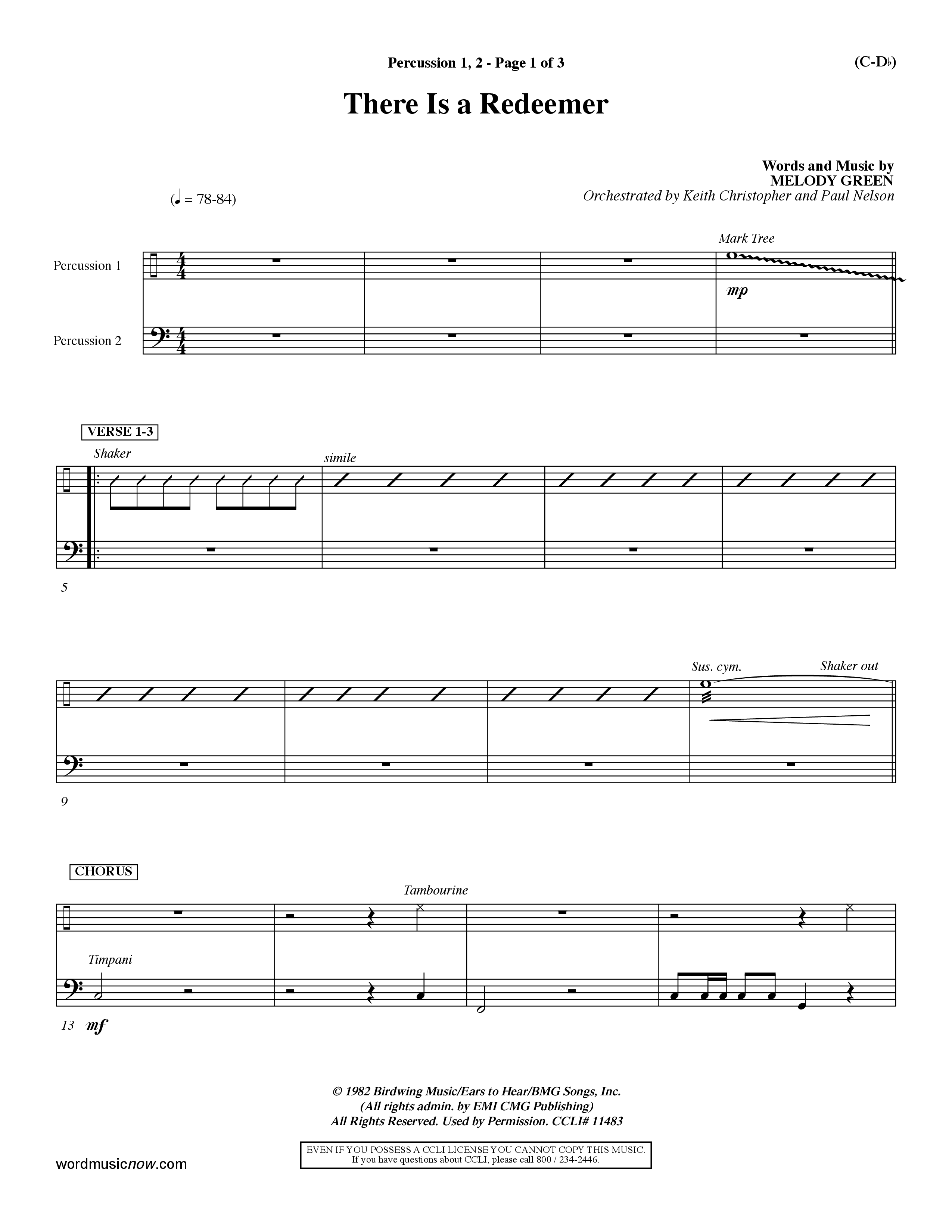 There Is A Redeemer (Choral Anthem SATB) Percussion 1/2 (Word Music Choral / Orch. Keith Christopher / Orch. Paul Nelson)