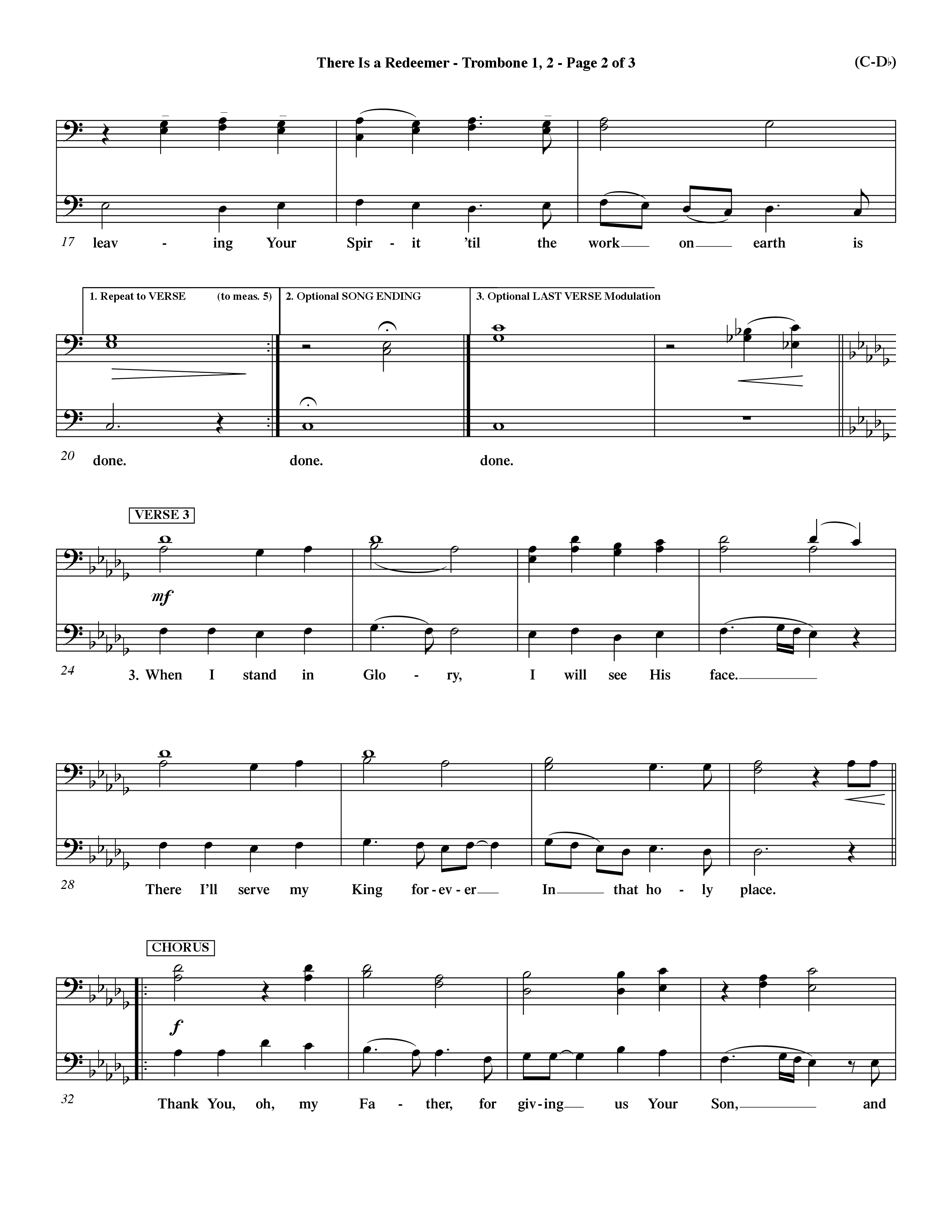 There Is A Redeemer (Choral Anthem SATB) Trombone 1/2 (Word Music Choral / Orch. Keith Christopher / Orch. Paul Nelson)