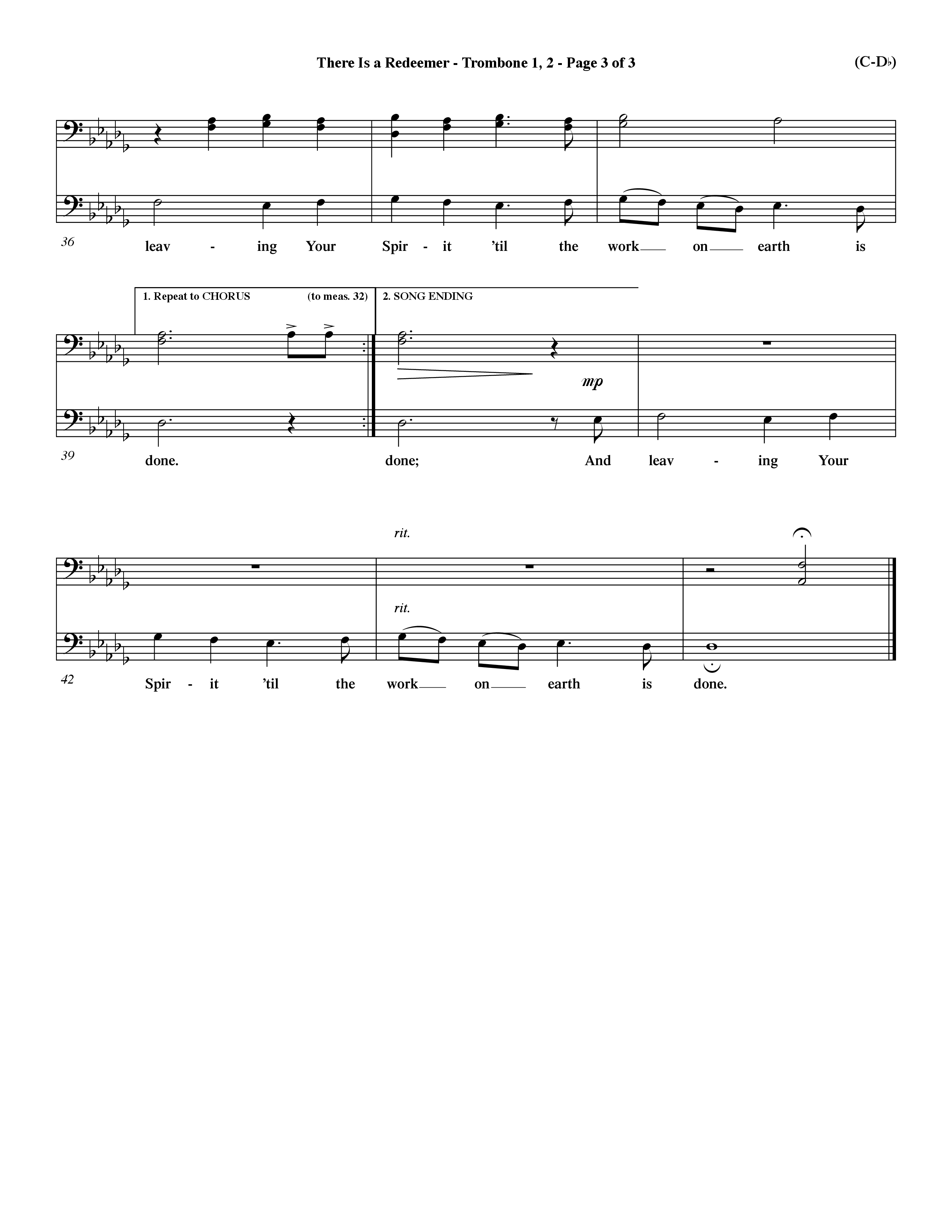There Is A Redeemer (Choral Anthem SATB) Trombone 1/2 (Word Music Choral / Orch. Keith Christopher / Orch. Paul Nelson)