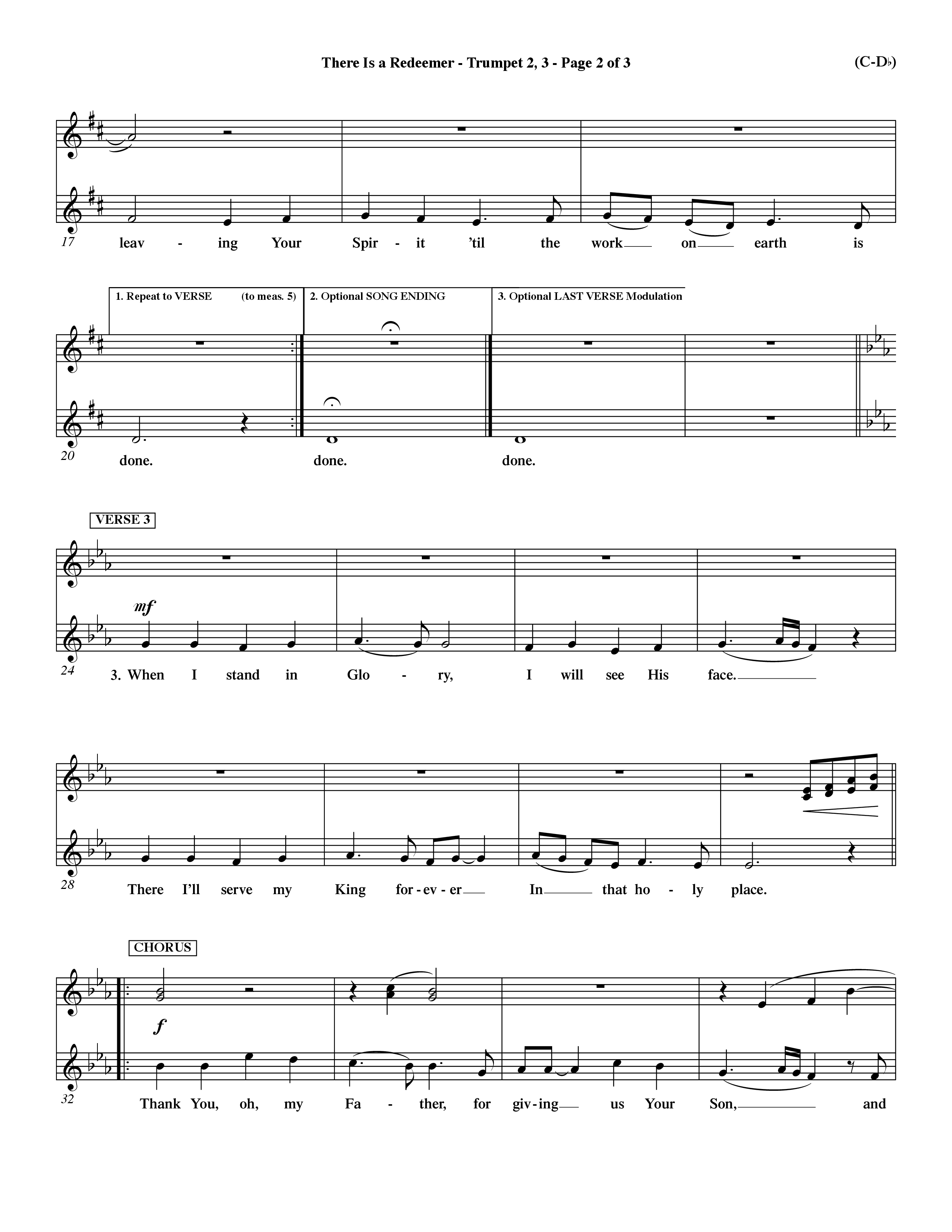 There Is A Redeemer (Choral Anthem SATB) Trumpet 2/3 (Word Music Choral / Orch. Keith Christopher / Orch. Paul Nelson)