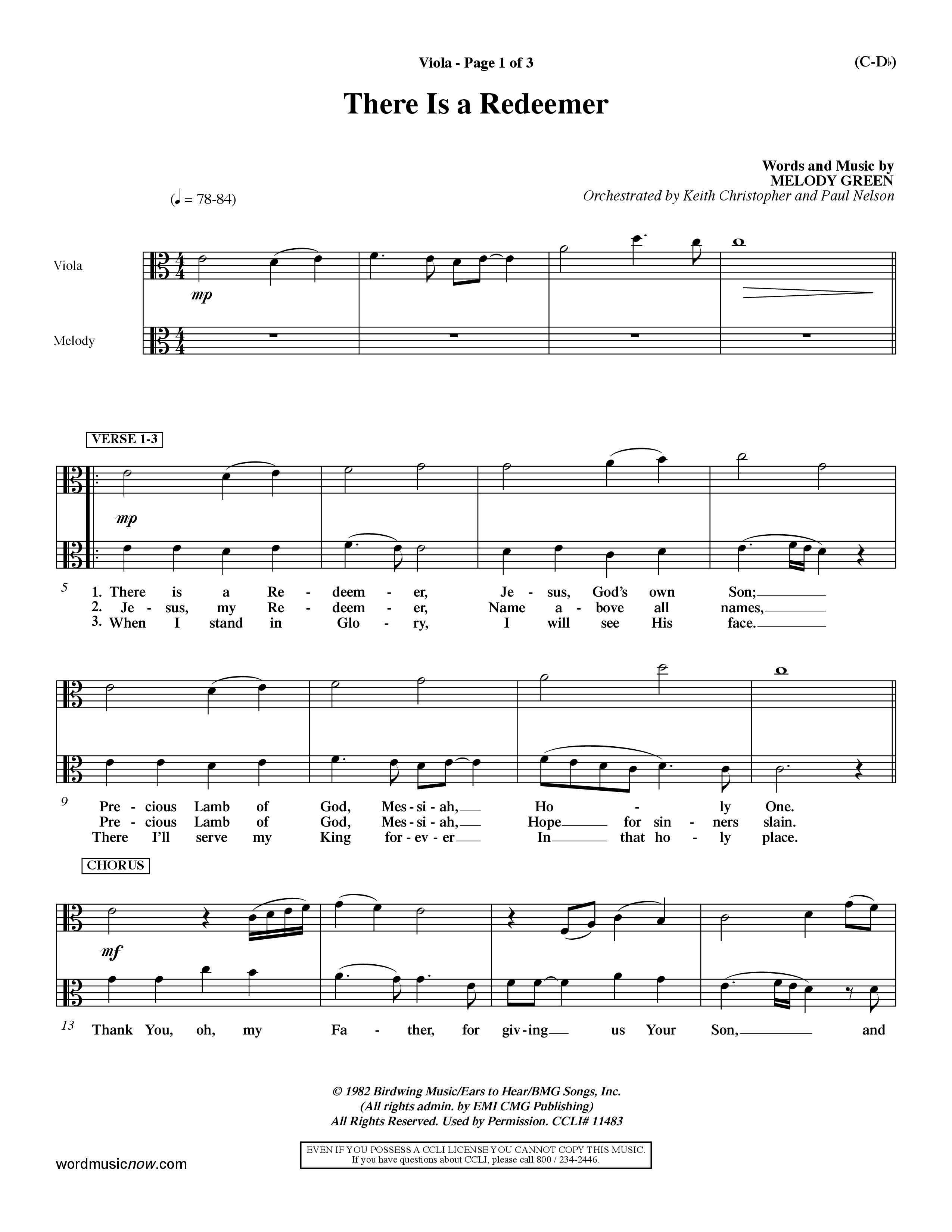 There Is A Redeemer (Choral Anthem SATB) Viola (Word Music Choral / Orch. Keith Christopher / Orch. Paul Nelson)
