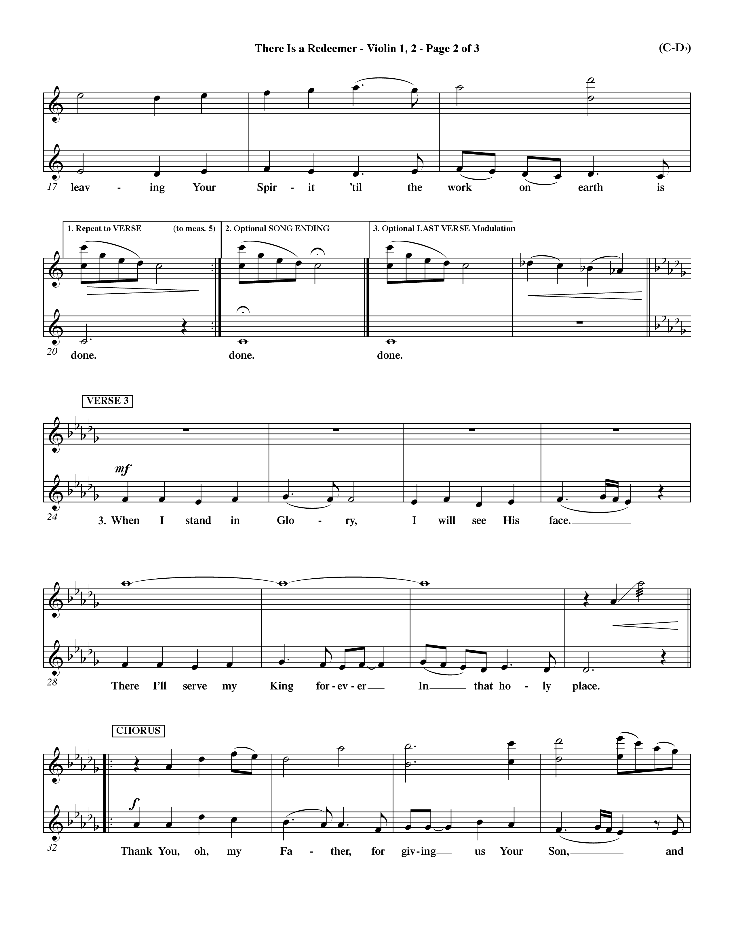 There Is A Redeemer (Choral Anthem SATB) Violin 1/2 (Word Music Choral / Orch. Keith Christopher / Orch. Paul Nelson)