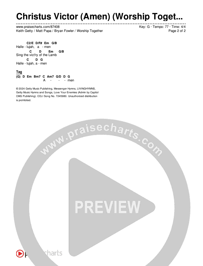 Christus Victor (Amen) (Worship Together Session) Chords & Lyrics (Keith Getty / Matt Papa / Bryan Fowler / Worship Together)