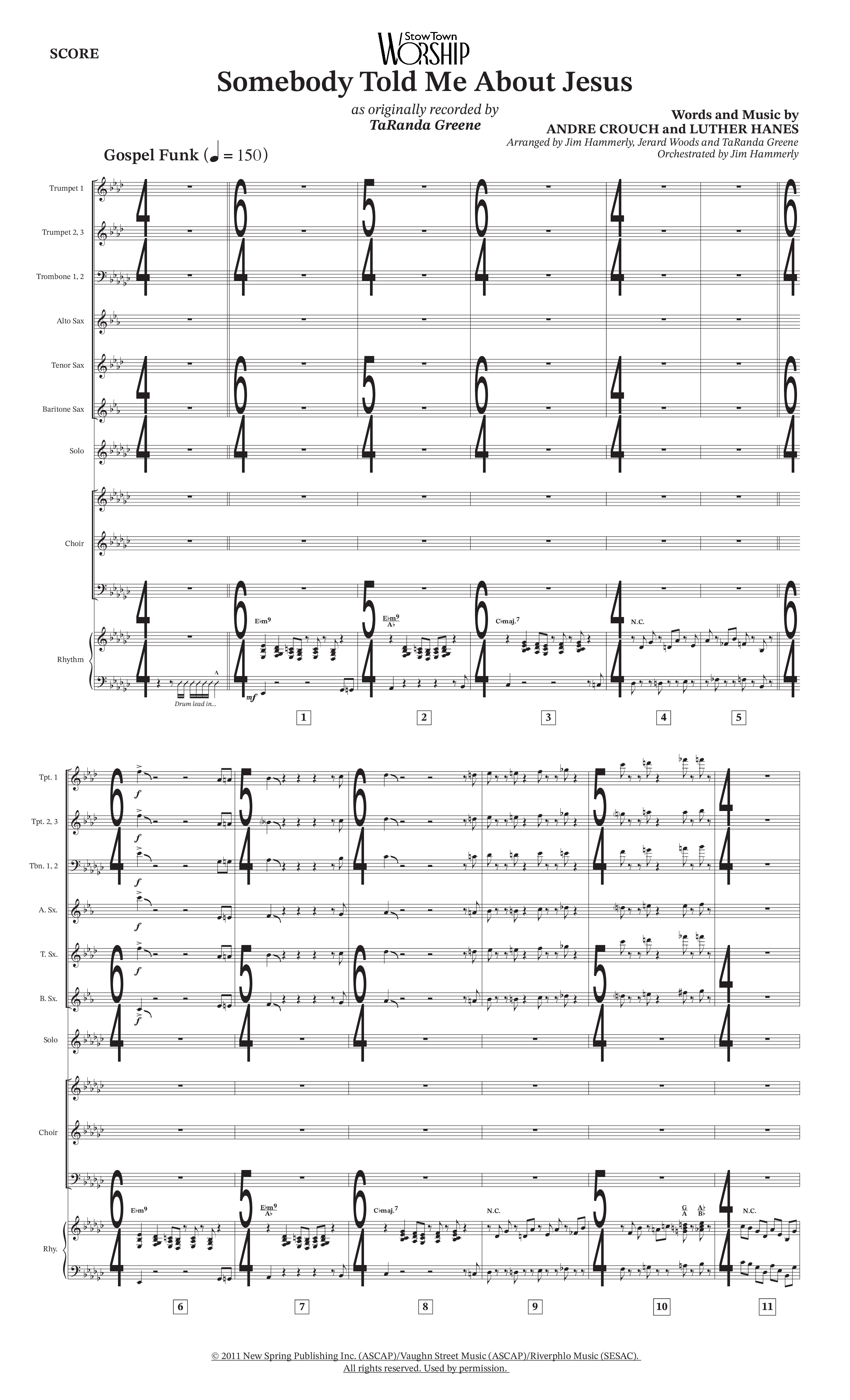 Somebody Told Me About Jesus (Choral Anthem SATB) Conductor's Score (TaRanda Greene / Arr. Jerard Woods / Orch. Jim Hammerly)