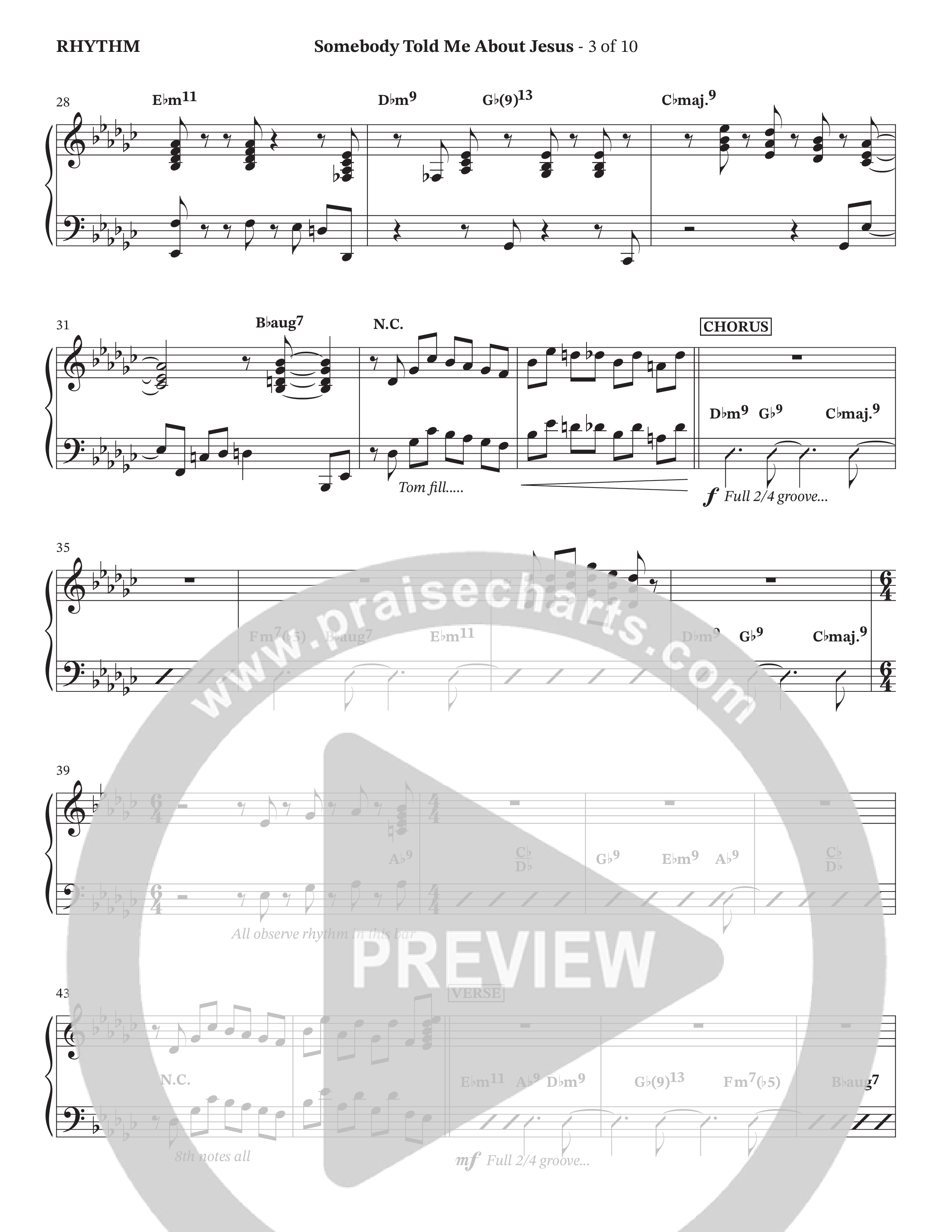 Somebody Told Me About Jesus (Choral Anthem SATB) Rhythm Chart (TaRanda Greene / Arr. Jerard Woods / Orch. Jim Hammerly)