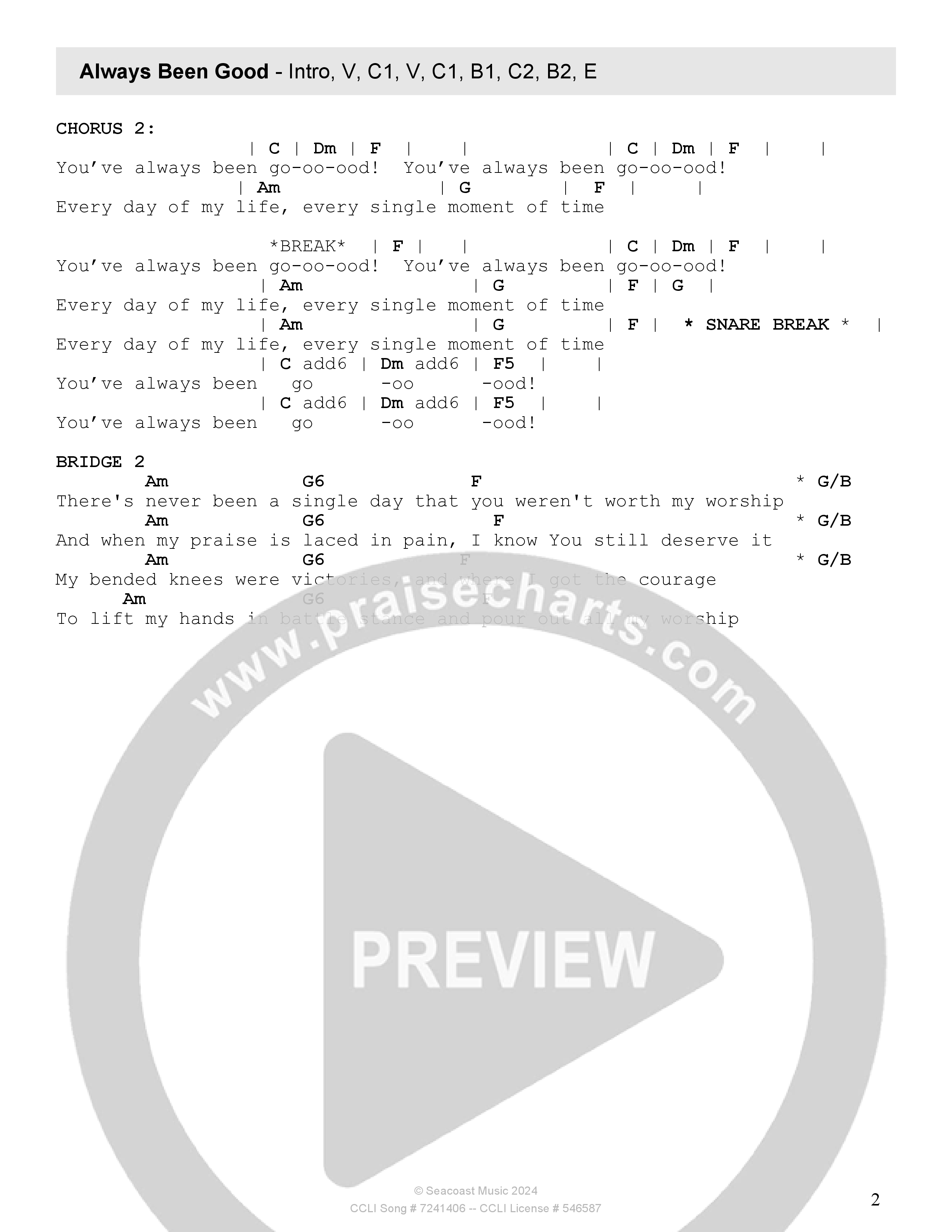 Always Been Good (Live) Chord Chart (Seacoast / Destiny Barber)