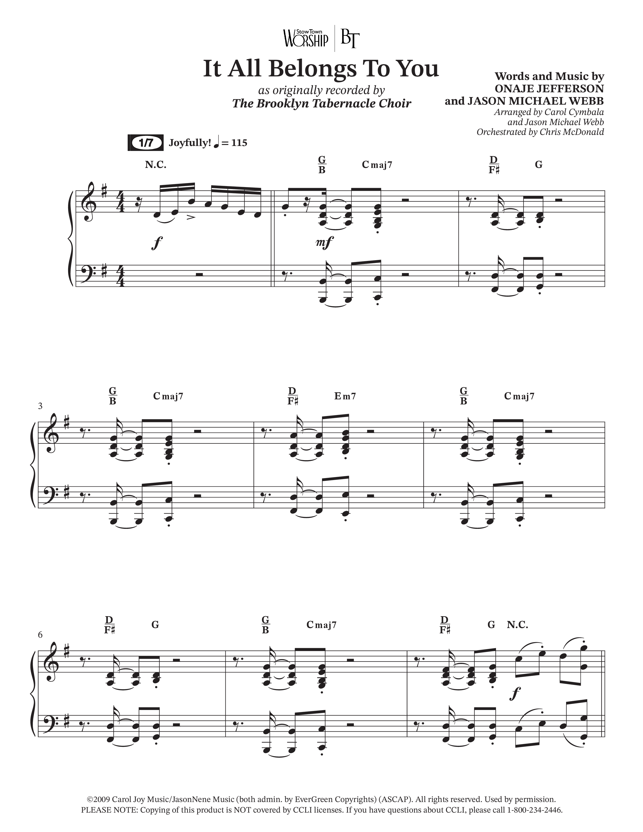 It All Belongs To You (Choral Anthem SATB) Anthem (SATB/Piano) (The Brooklyn Tabernacle Choir / Jonathan Butler / Arr. Carol Cymbala / Arr. Jason Webb / Orch. Chris McDonald)