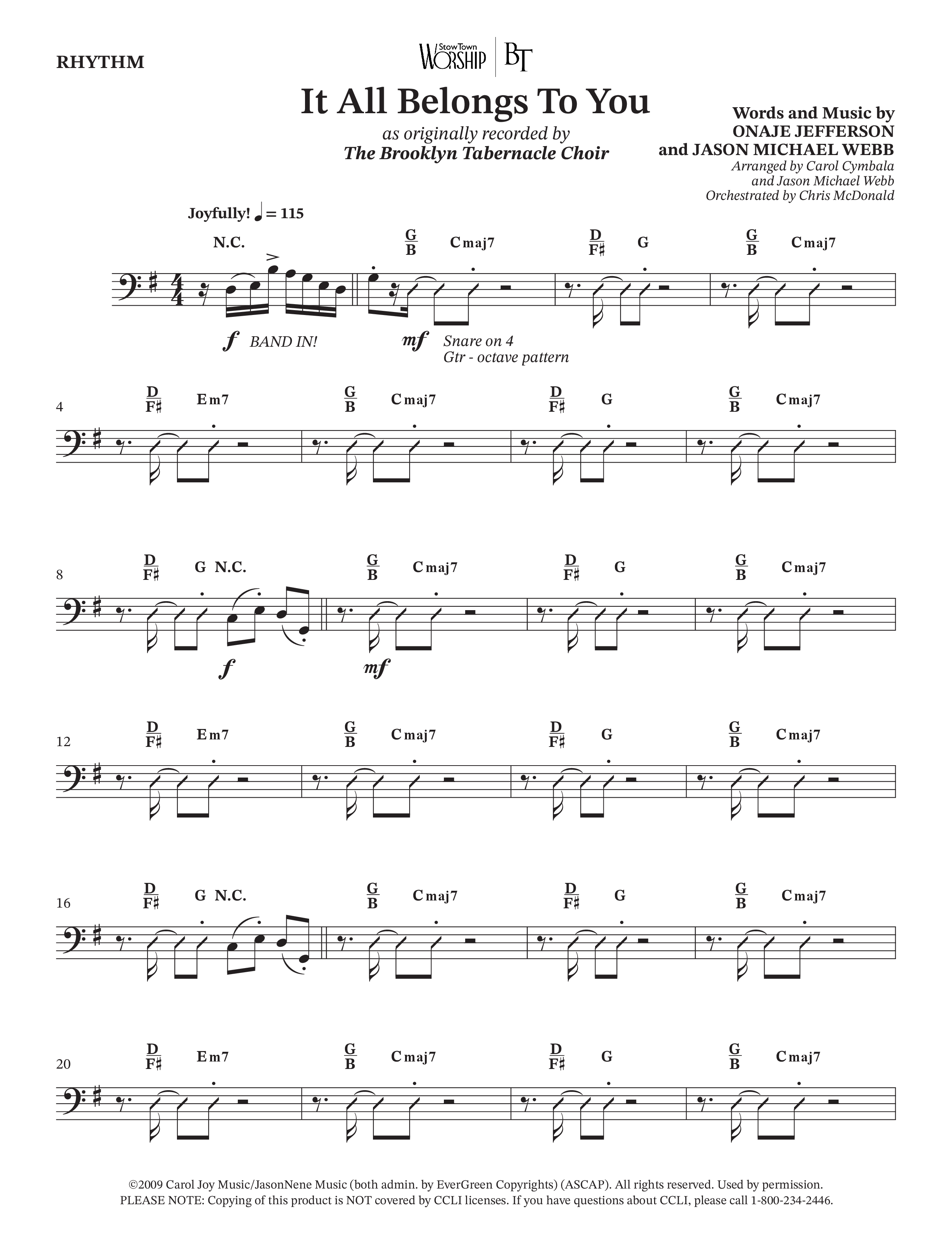 It All Belongs To You (Choral Anthem SATB) Rhythm Chart (The Brooklyn Tabernacle Choir / Jonathan Butler / Arr. Carol Cymbala / Arr. Jason Webb / Orch. Chris McDonald)