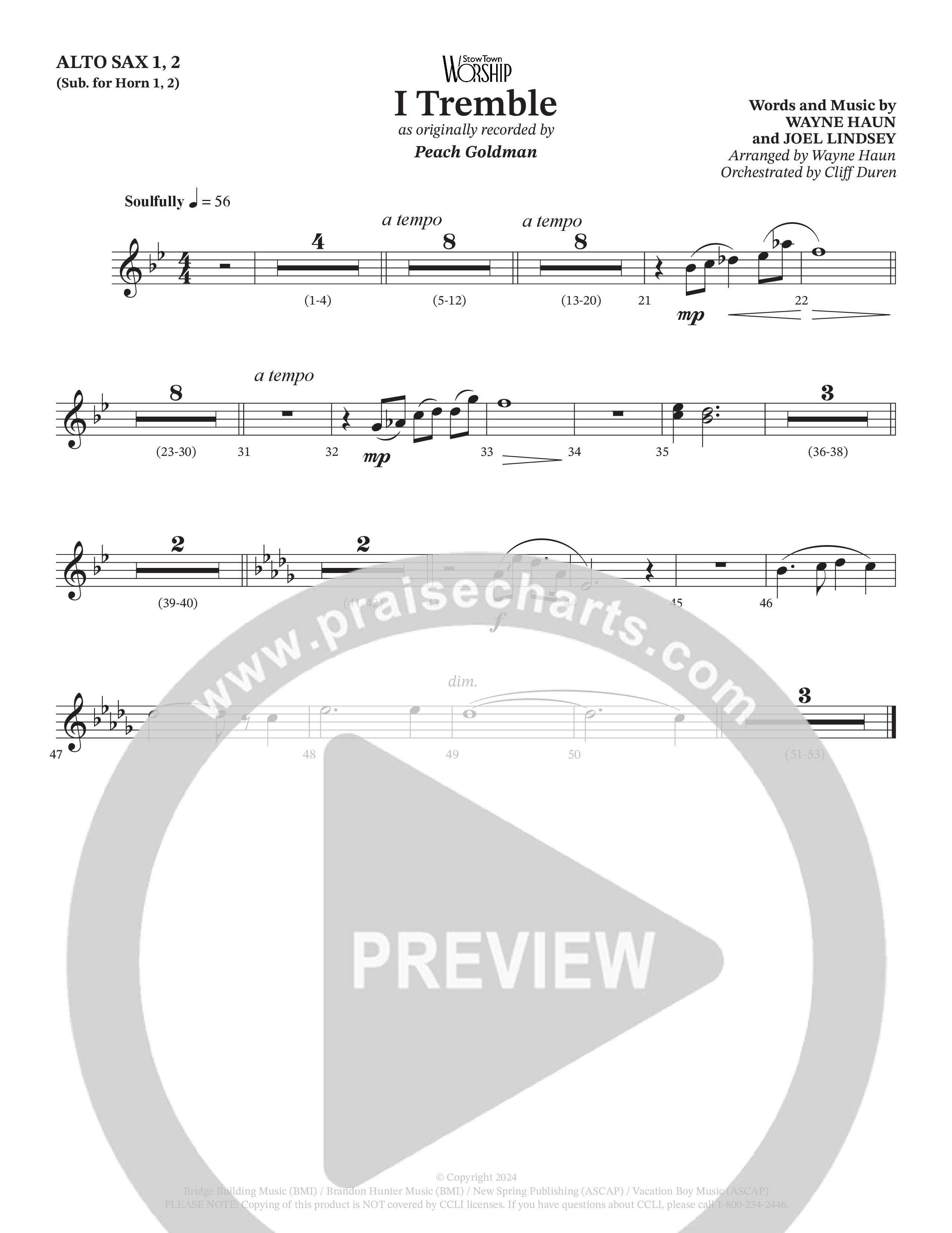 I Tremble (Choral Anthem SATB) Alto Sax (Peach Goldman / Arr. Wayne Haun / Orch. Cliff Duren)
