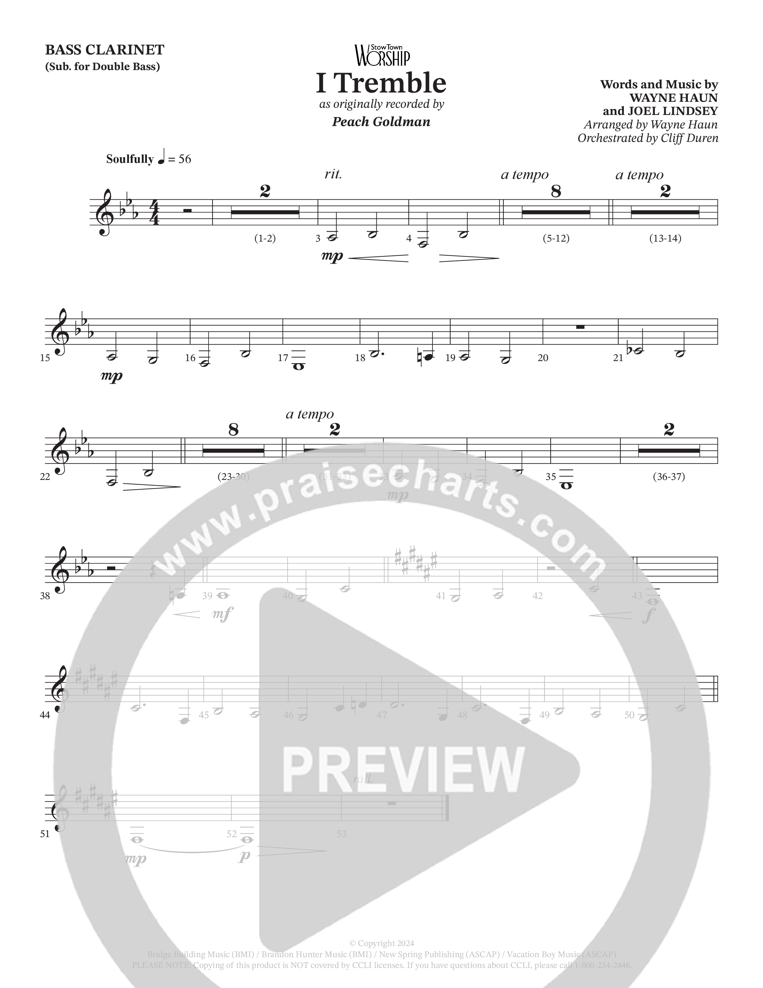 I Tremble (Choral Anthem SATB) Bass Clarinet (Peach Goldman / Arr. Wayne Haun / Orch. Cliff Duren)