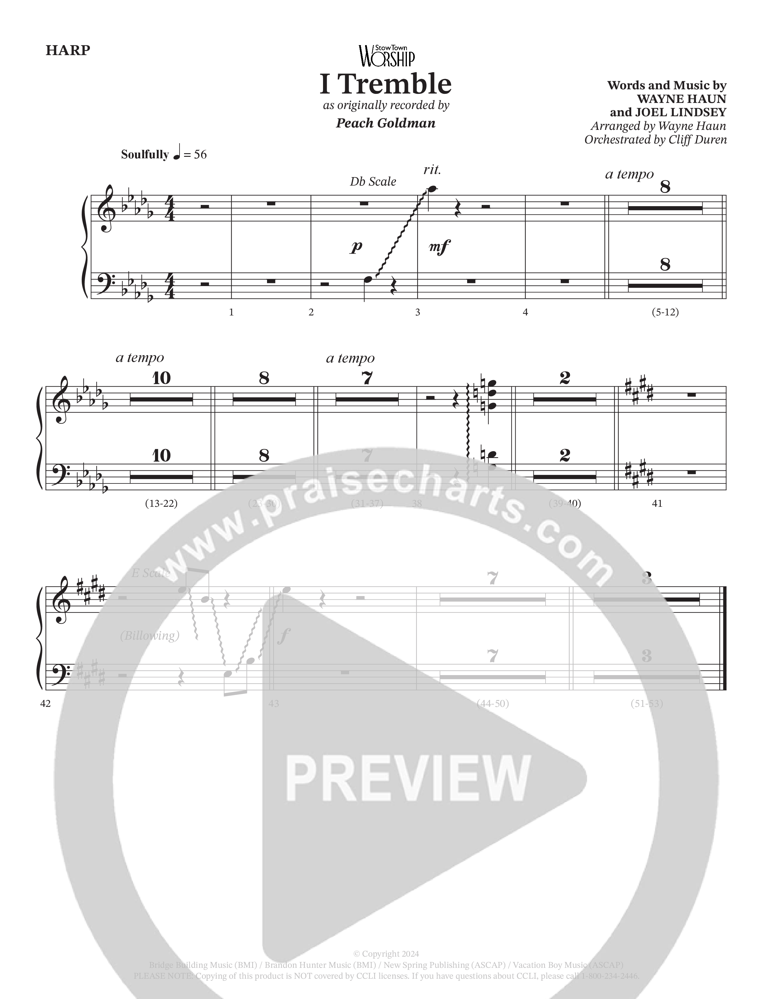 I Tremble (Choral Anthem SATB) Harp (Peach Goldman / Arr. Wayne Haun / Orch. Cliff Duren)