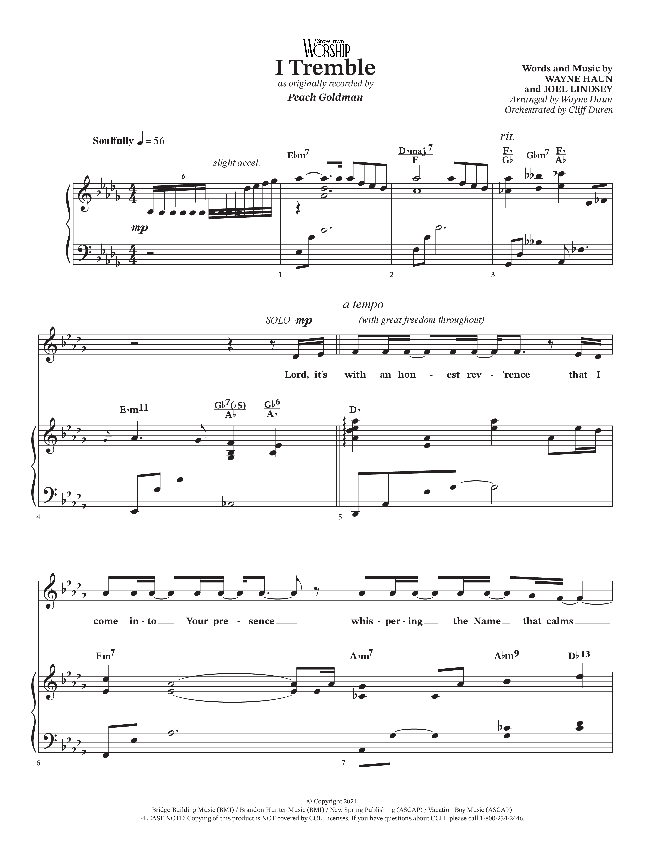I Tremble (Choral Anthem SATB) Anthem (SATB/Piano) (Peach Goldman / Arr. Wayne Haun / Orch. Cliff Duren)