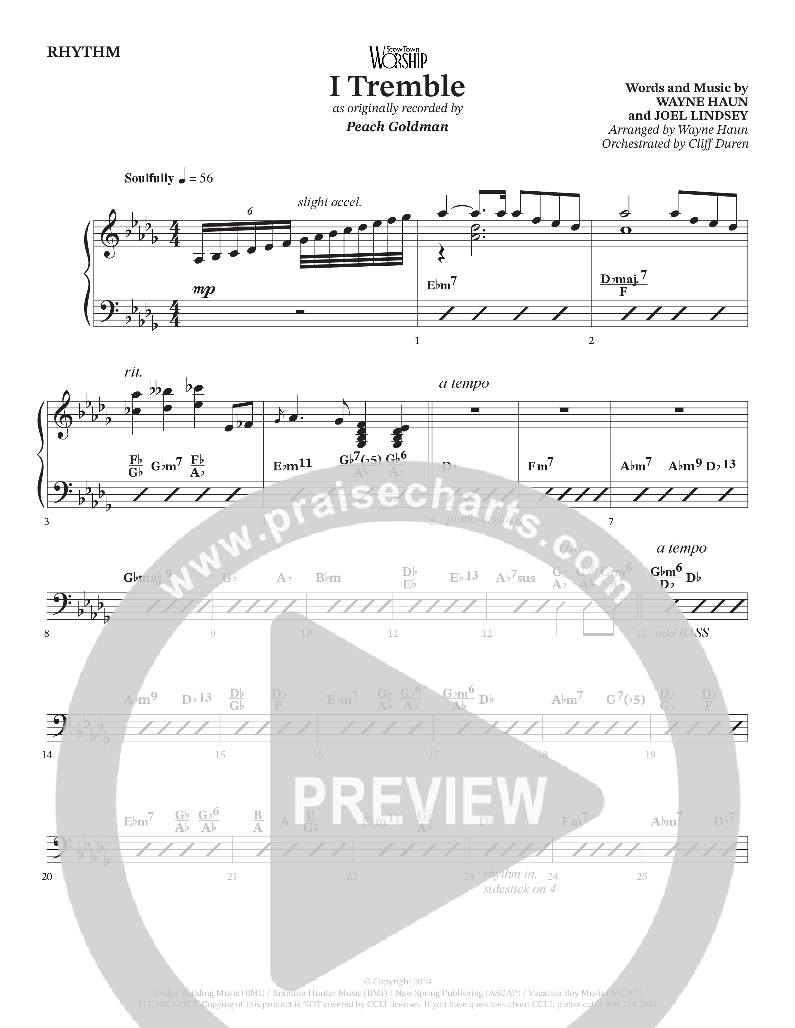 I Tremble (Choral Anthem SATB) Rhythm Chart (Peach Goldman / Arr. Wayne Haun / Orch. Cliff Duren)