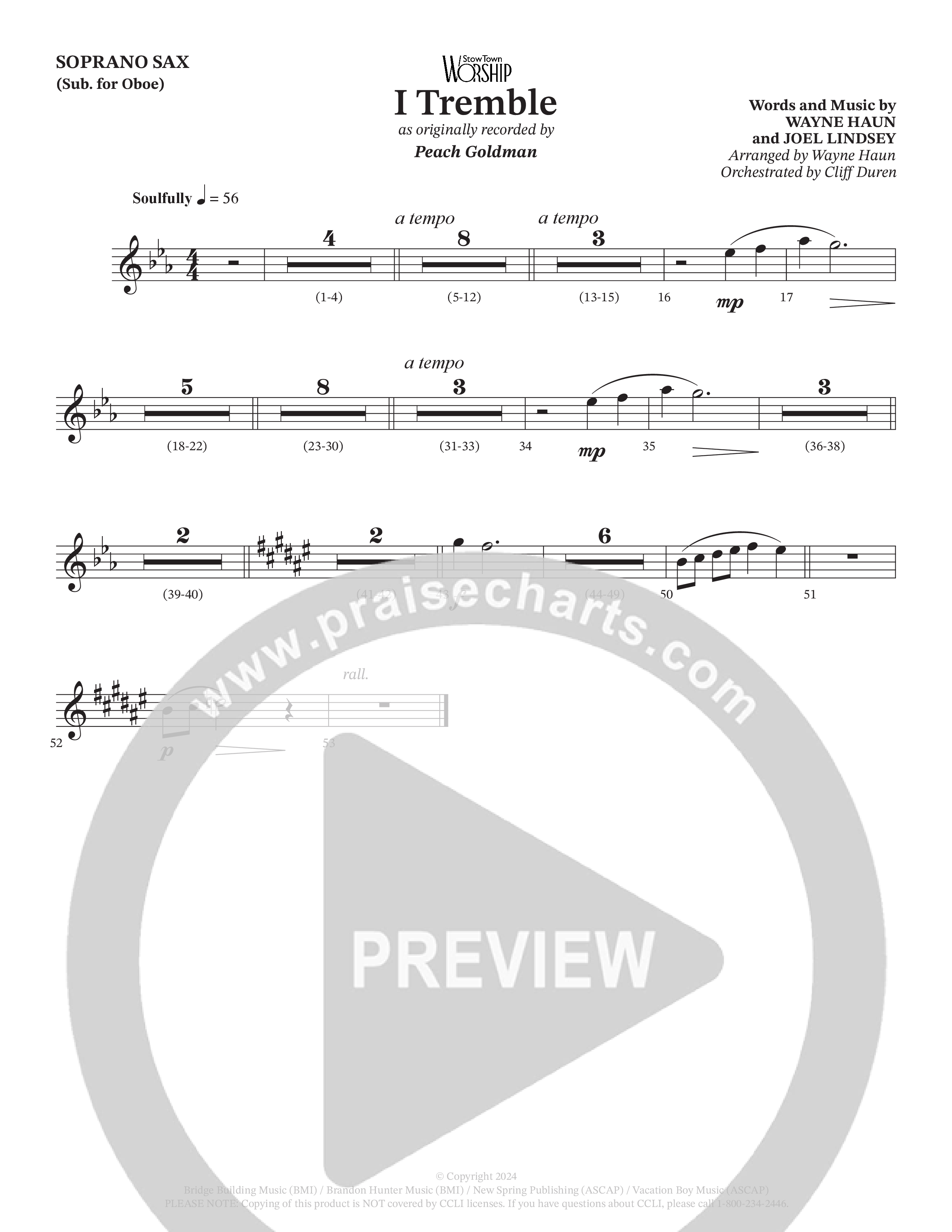 I Tremble (Choral Anthem SATB) Soprano Sax (Peach Goldman / Arr. Wayne Haun / Orch. Cliff Duren)